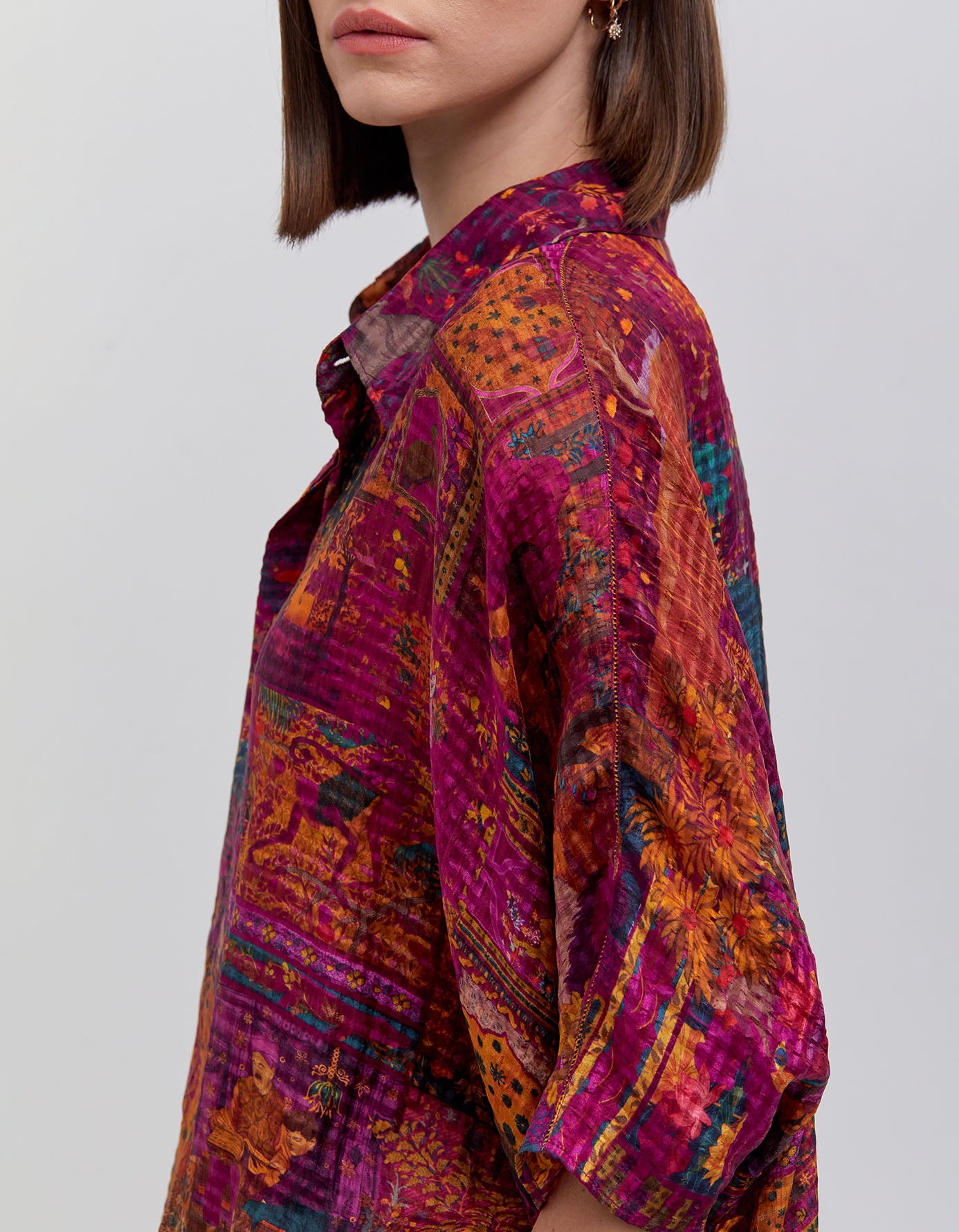 Aasha Women's Silk Checkered Crimson Blouse - Elegant & Comfortable for Work, Parties & Special Occasions