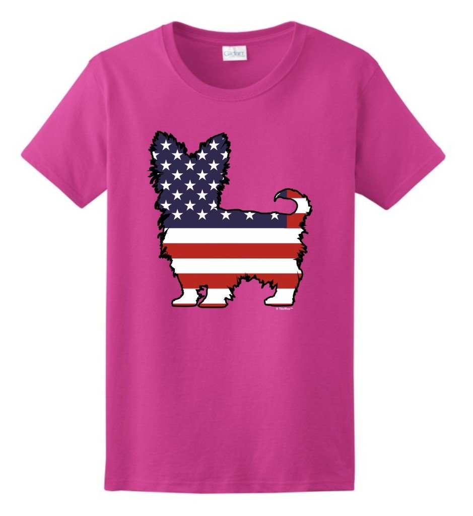 Patriotic American Flag Yorkshire Terrier Dog T-Shirt for Women - Cute Yorkie Graphic Tee for 4th of July, Memorial Day & Pet Lovers