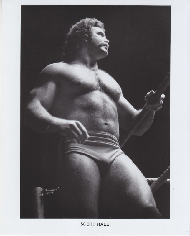 Vintage 1980s AWA Scott Hall Wrestling Promo Photo - Collectible Memorabilia for Wrestling Fans & Sports Enthusiasts - Perfect for Man Cave, Sports Bar Decor, or Wrestling Memorabilia Collection