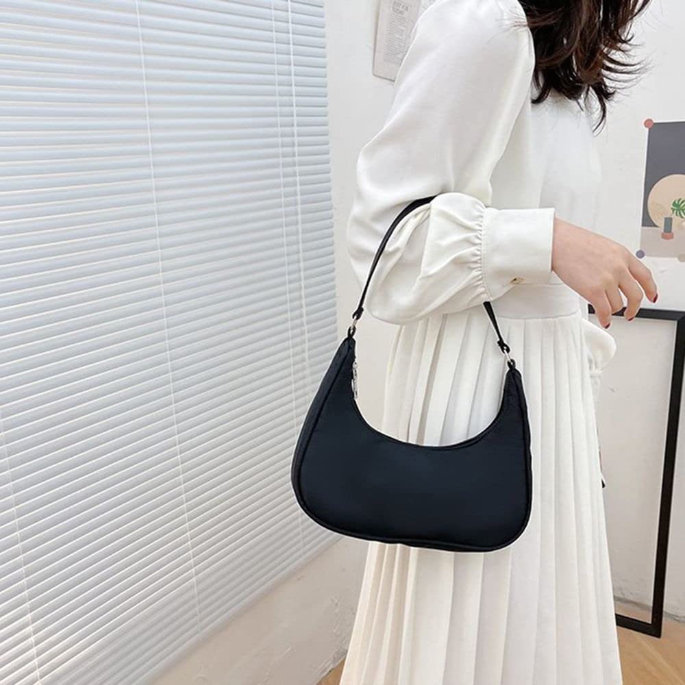 Andy's Orchids Nylon Shoulder Bag for Women - Stylish Casual Underarm Purse, Zippered Cosmetic Handbag & Tote - Perfect for Work, Travel & Everyday Use (Black)