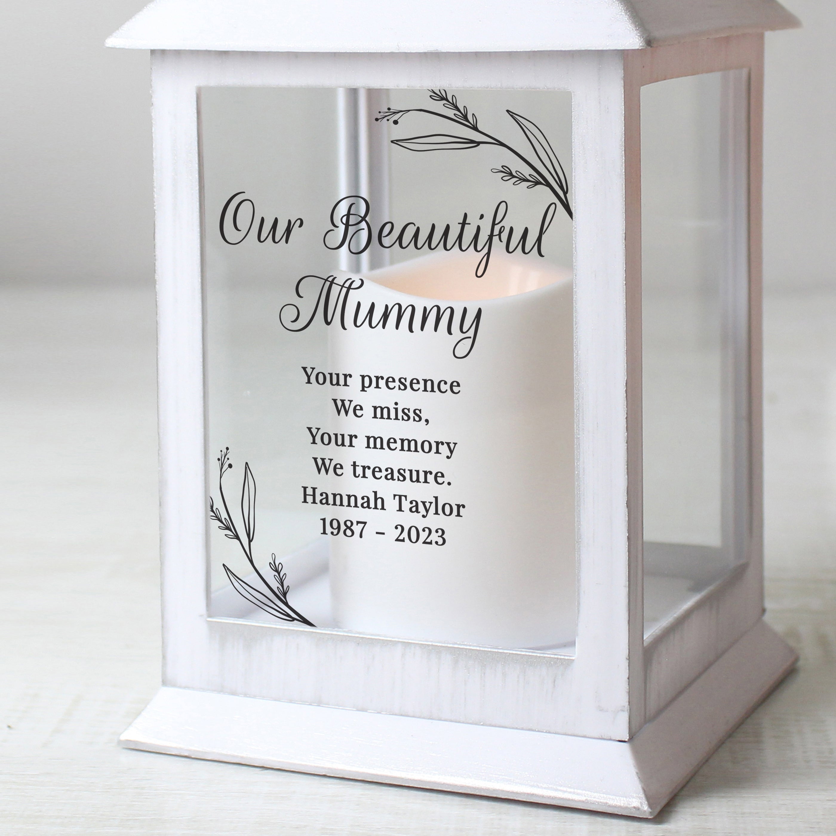 Personalized Memorial White Lantern - Custom Engraved LED Candle Holder for Funeral, Memorial Service & Home Decoration