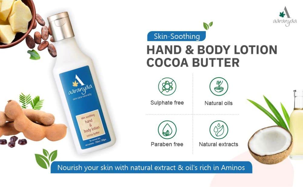 Aaranyaa Cocoa Butter & Coconut Oil Hand & Body Lotion - 250ml - Deep Moisturizing for Dry Skin - Paraben Free - Nourishes & Softens Skin - Perfect for Daily Hydration & After-Shower Care