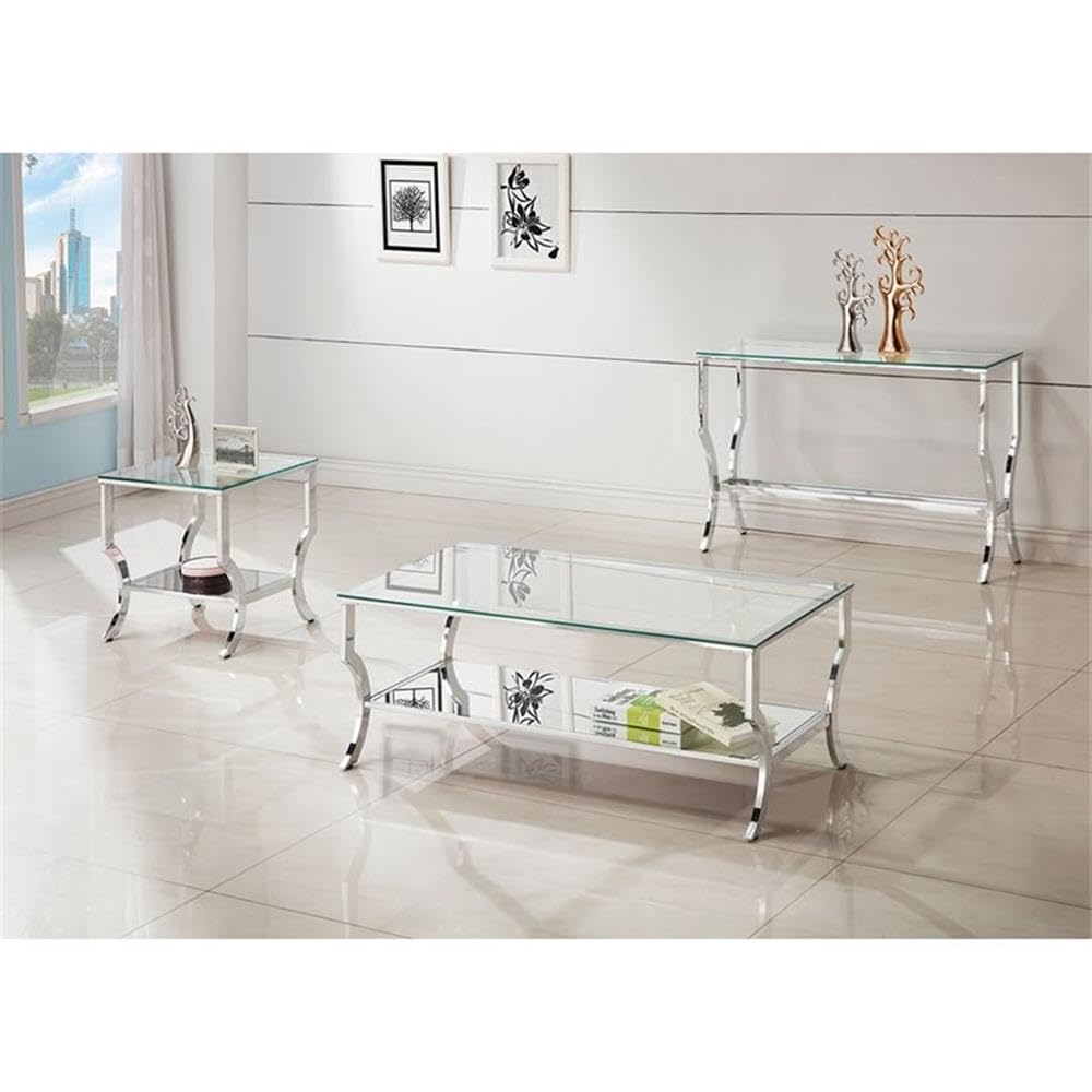 Modern Chrome Glass Top Accent Coffee Table - Pemberly Row Contemporary Living Room Centerpiece for Small Spaces & Apartments
