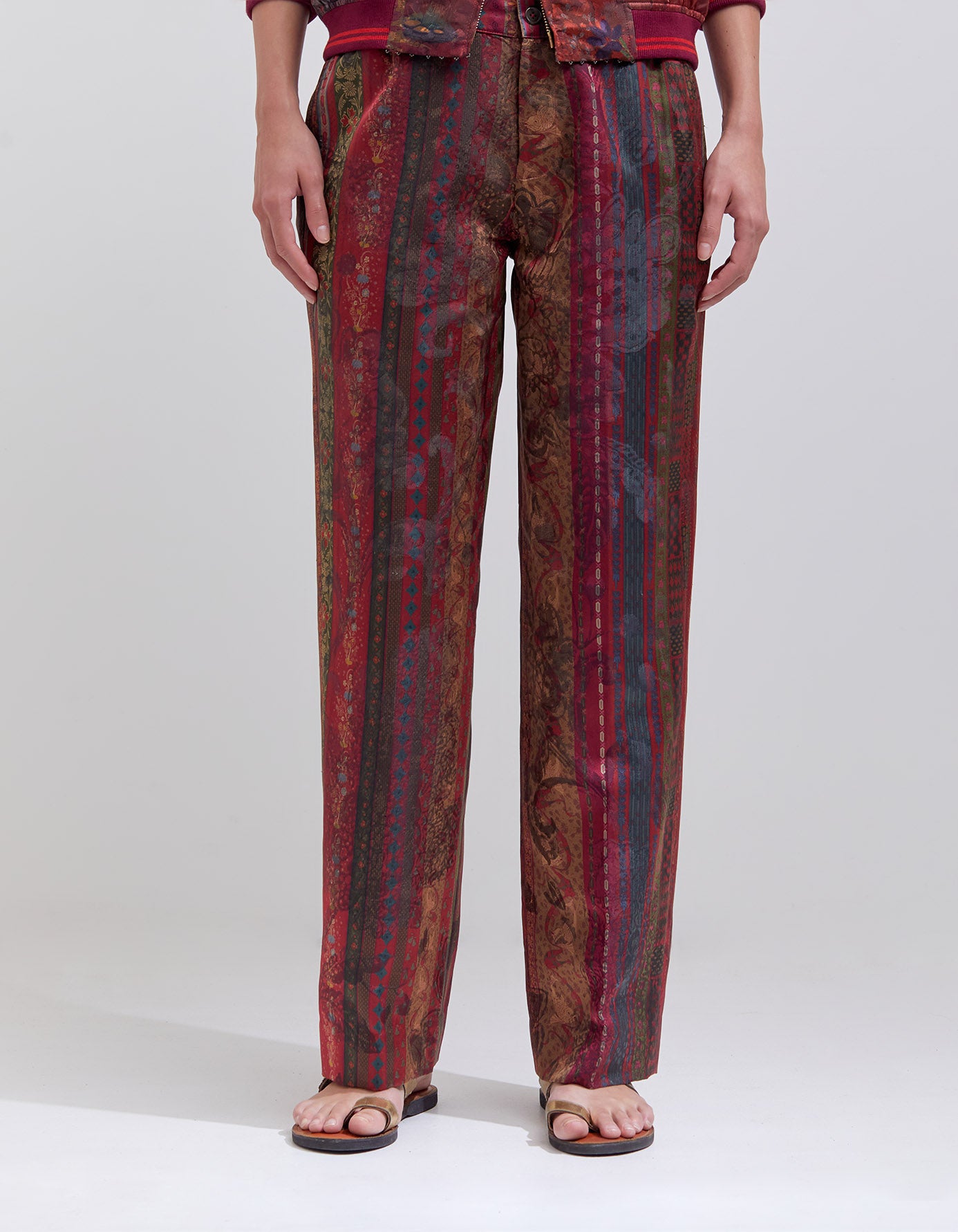 Premium Azaad Silk Damask Trousers in Crimson Red - Elegant & Comfortable Formal Pants for Men, Perfect for Weddings, Parties & Special Occasions