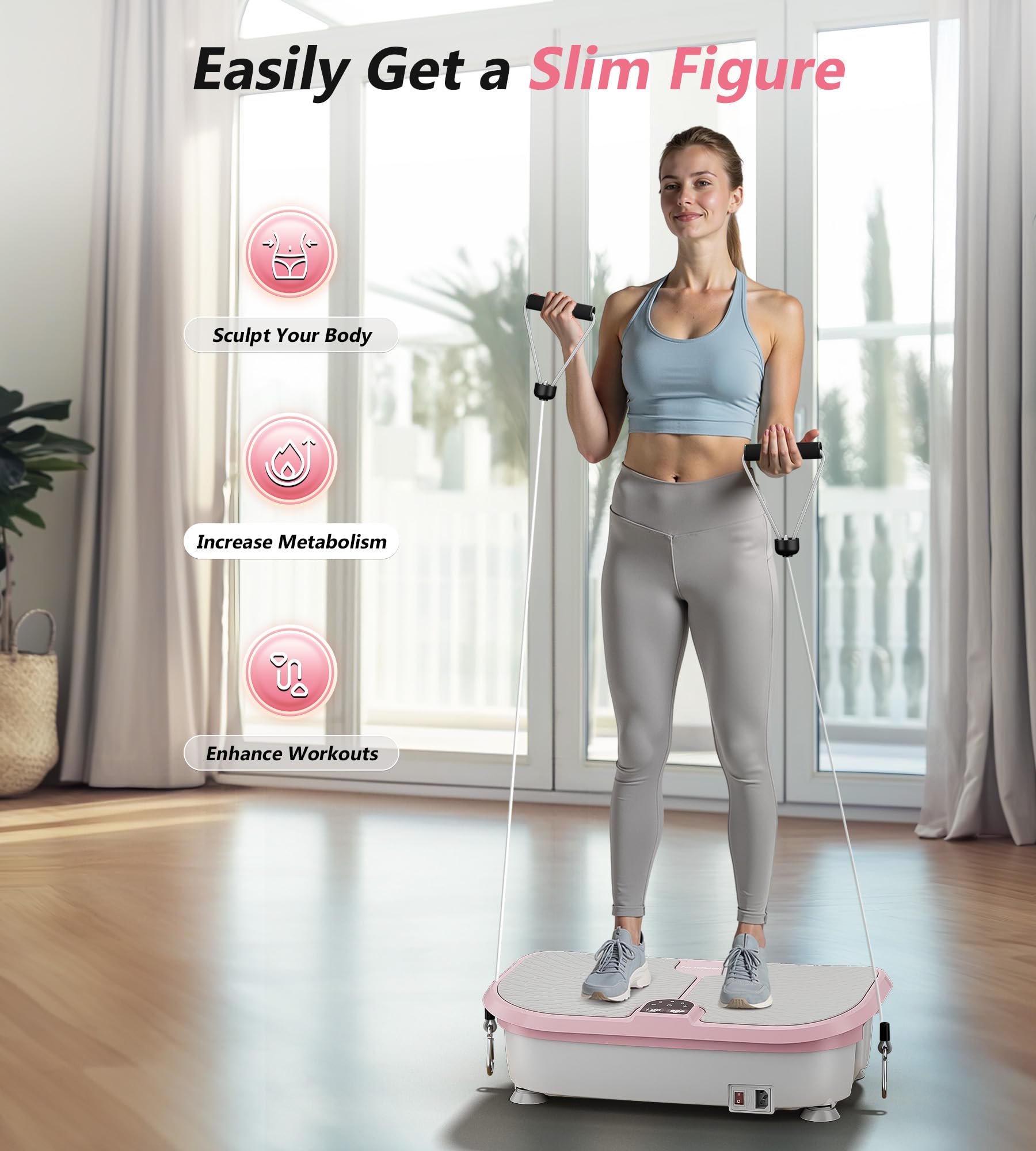 Vibration Plate Exercise Machine for Weight Loss & Muscle Toning - Power Plate Platform with Resistance Bands for Lymphatic Drainage, Recovery & Home Workouts - Perfect for Fitness, Rehab & Relaxation