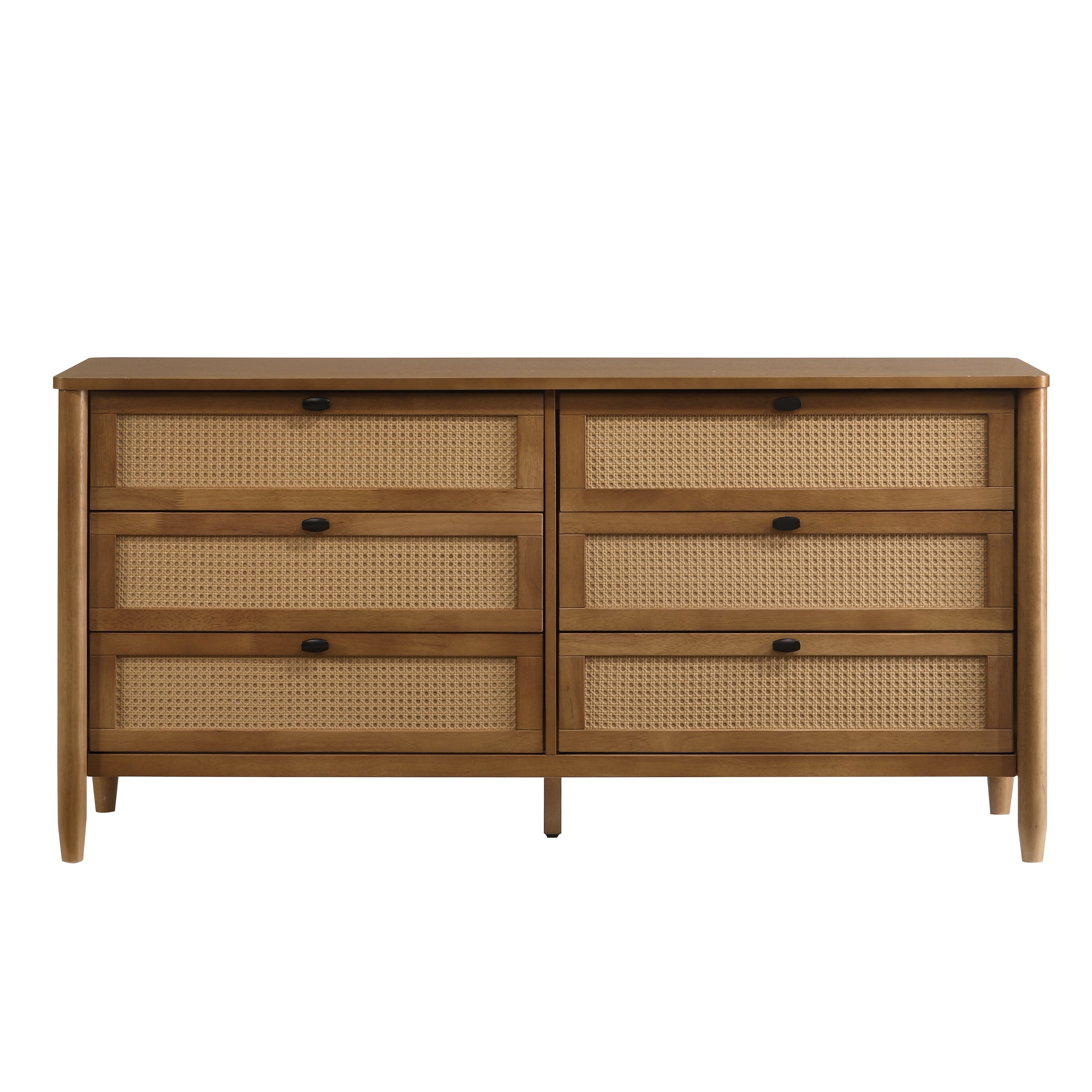 Roundhill Furniture Vichy 6-Drawer Dresser - Solid Wood & Woven Rattan Storage Cabinet for Bedroom, Living Room, or Nursery Organization