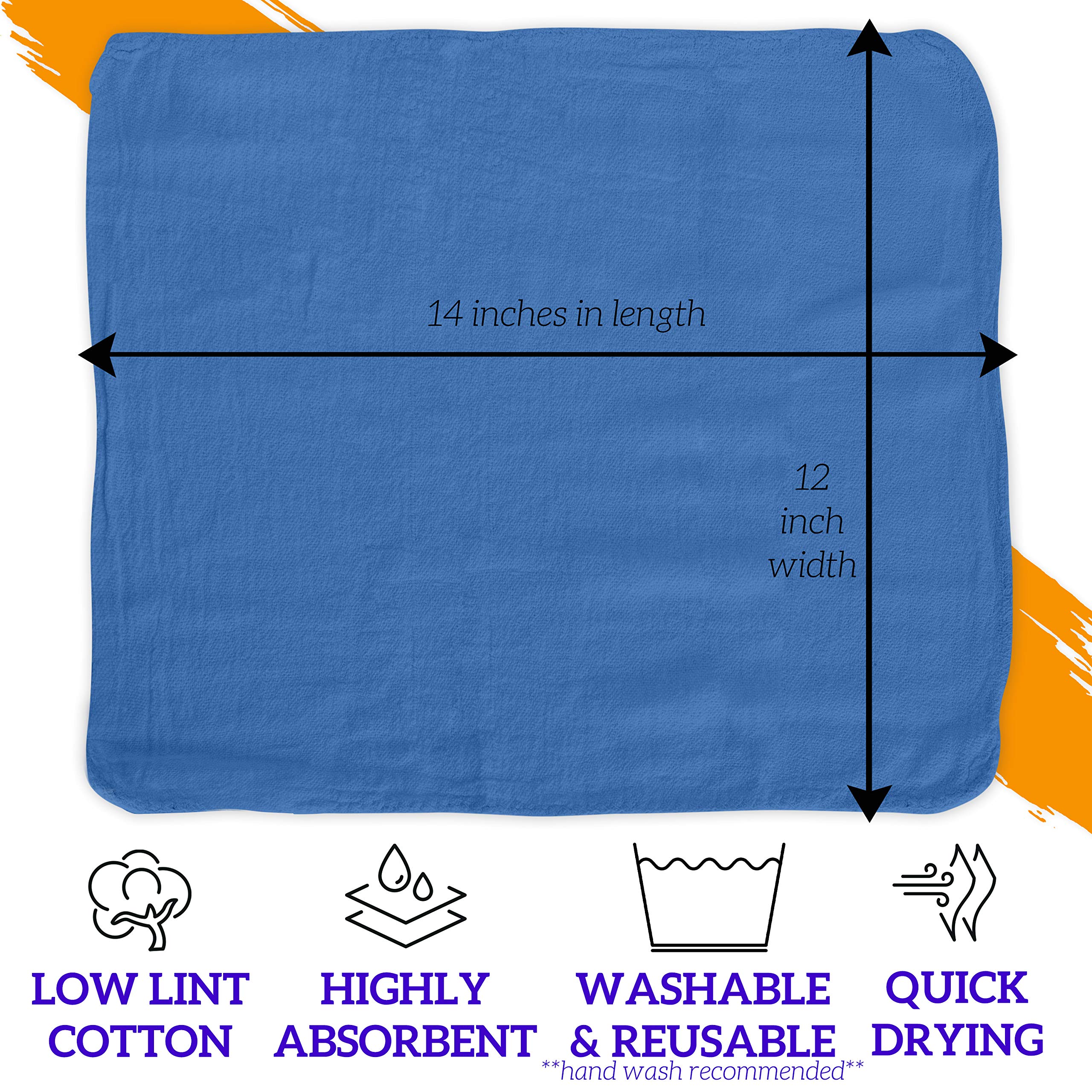 GREEN LIFESTYLE Blue Shop Towels 12x14, 600 Pack - 100% Cotton Super Absorbent & Durable Reusable Cleaning Rags - Bulk Industrial Towels for Automotive, Garage, Workshop & Home Use - Perfect for Oil Spills, Car Detailing & Heavy Duty Cleaning