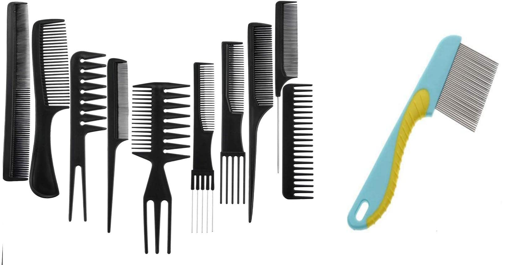 Professional Hair Comb Set & Lice Treatment Comb - Multipurpose Styling & Head Lice Removal Kit with Long Handle (Random Color) - Perfect for Home Hair Care, Salons & Travel