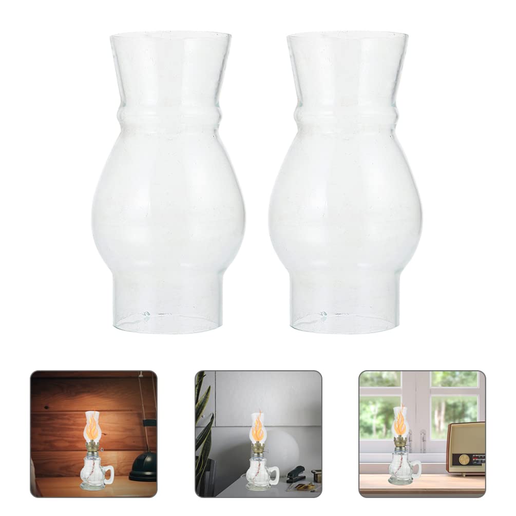 2pcs Clear Glass Lamp Chimney - Replacement Shade for Kerosene & Oil Lamps - Decorative Lighting Accessory for Home, Camping, and Emergency Use