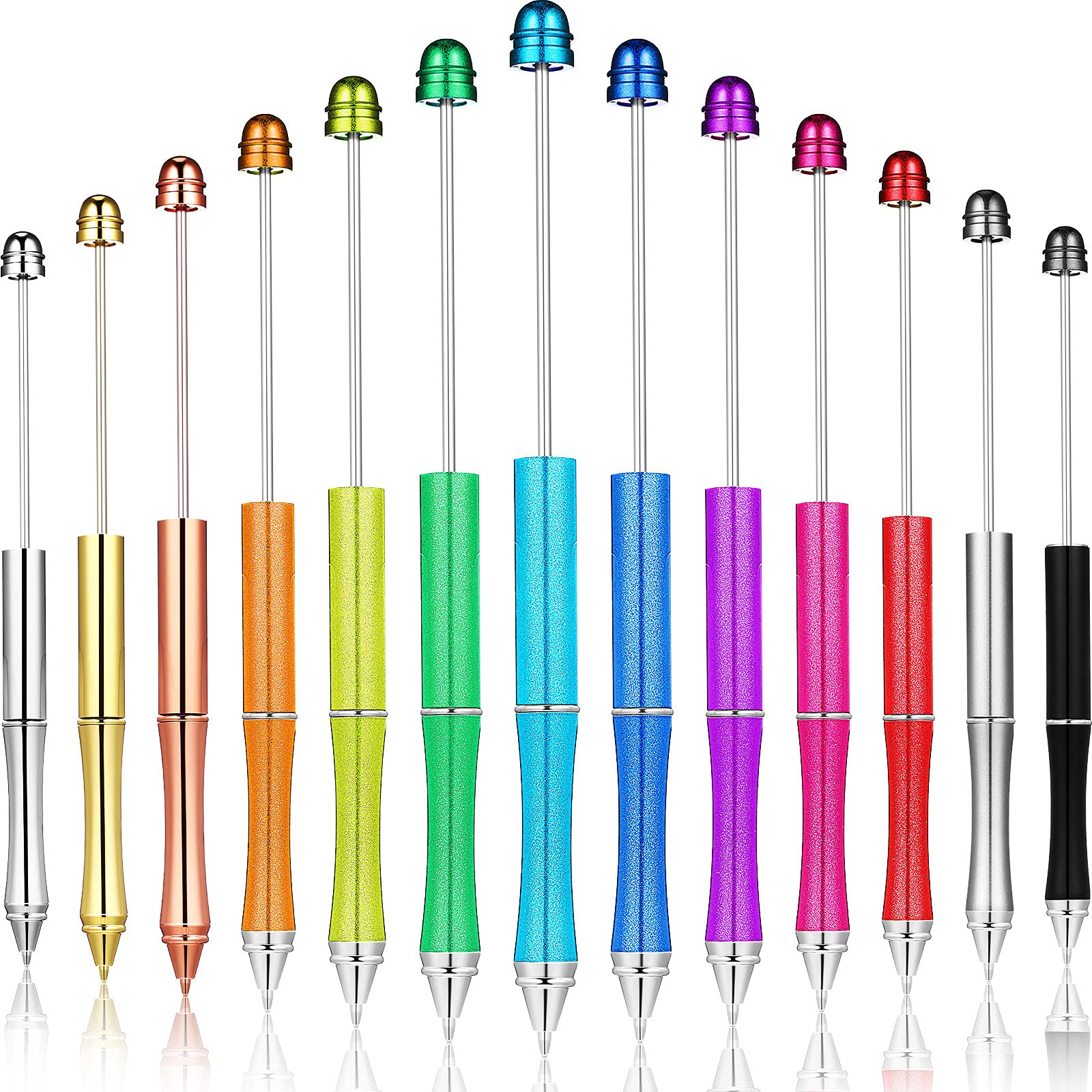Bulk 13-Piece Metal Beadable Ballpoint Pens with Black Ink - DIY Craft Pens for Beading, School Supplies for Kids & Students, Perfect for Classroom, Office, Gifts & Party Favors - Smooth Writing Rollerball Pens for Journals, Notes & Creative Projects