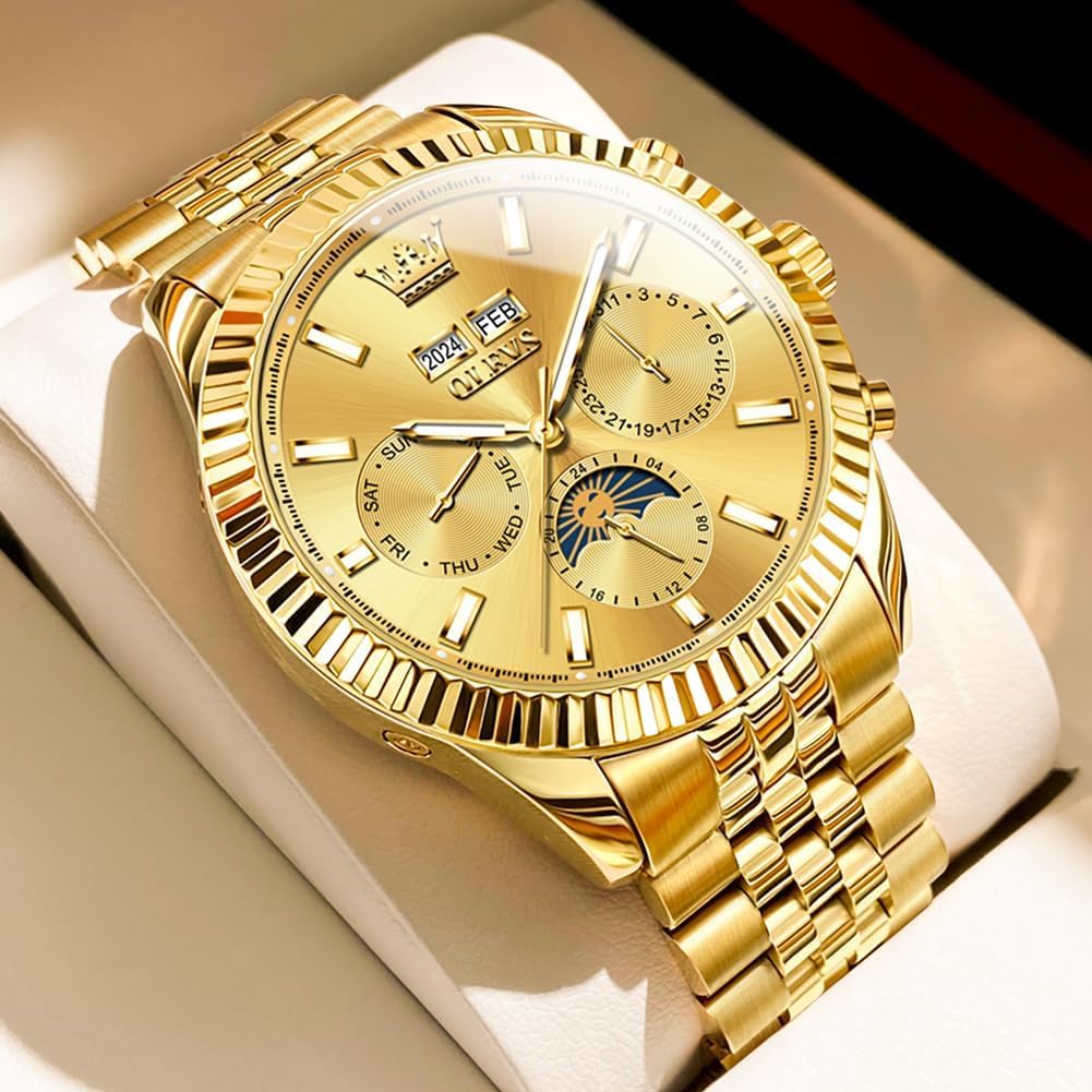 OLEVS Automatic Luxury Men's Watch - Classic Dress Watch with Moon Phase, Date, Luminous & Waterproof - Self Winding Mechanical Watch for Business, Formal & Special Occasions