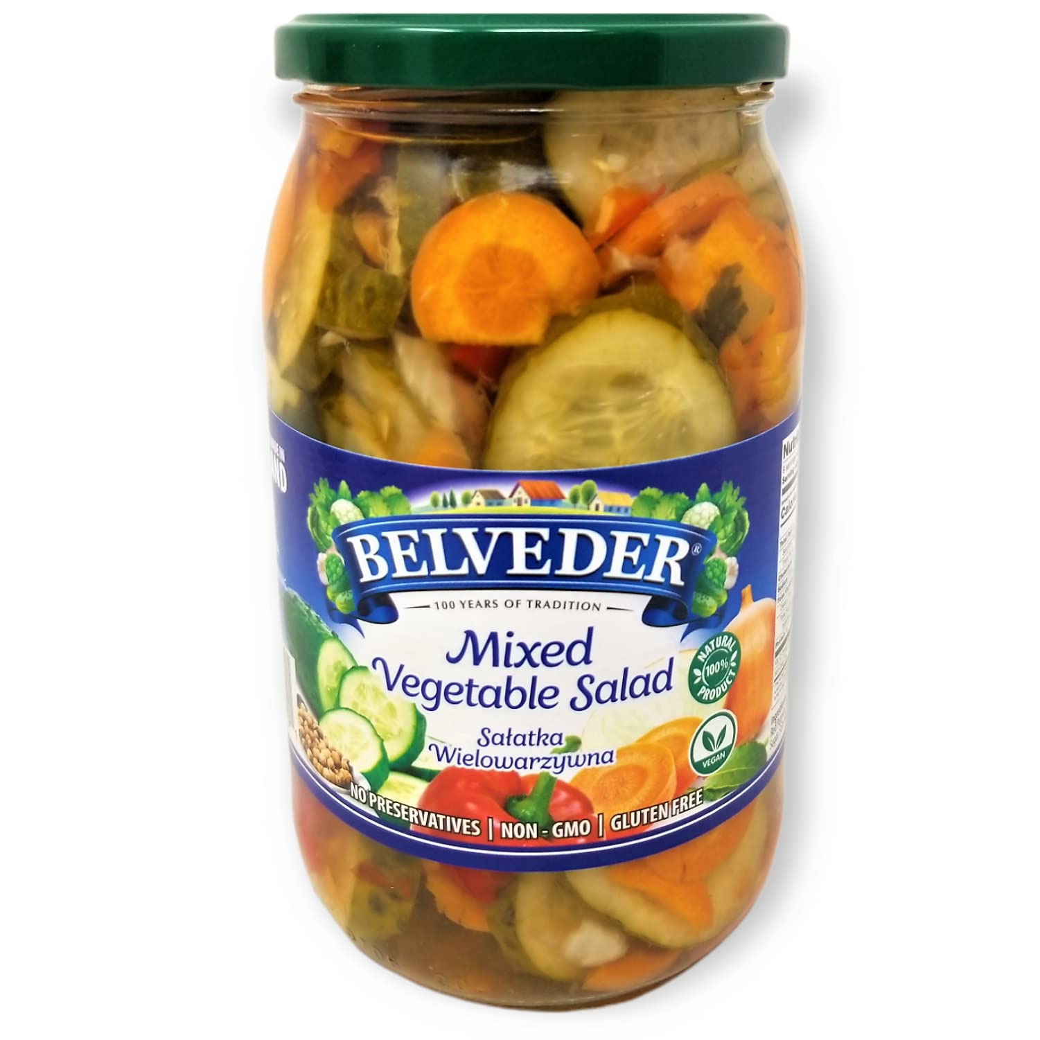 Belveder Mixed Vegetable Salad 31.74 oz (900g) - Vegan, Non-GMO, Gluten-Free, Healthy Ready-to-Eat Meal - Perfect for Picnics, Lunches & Quick Snacks
