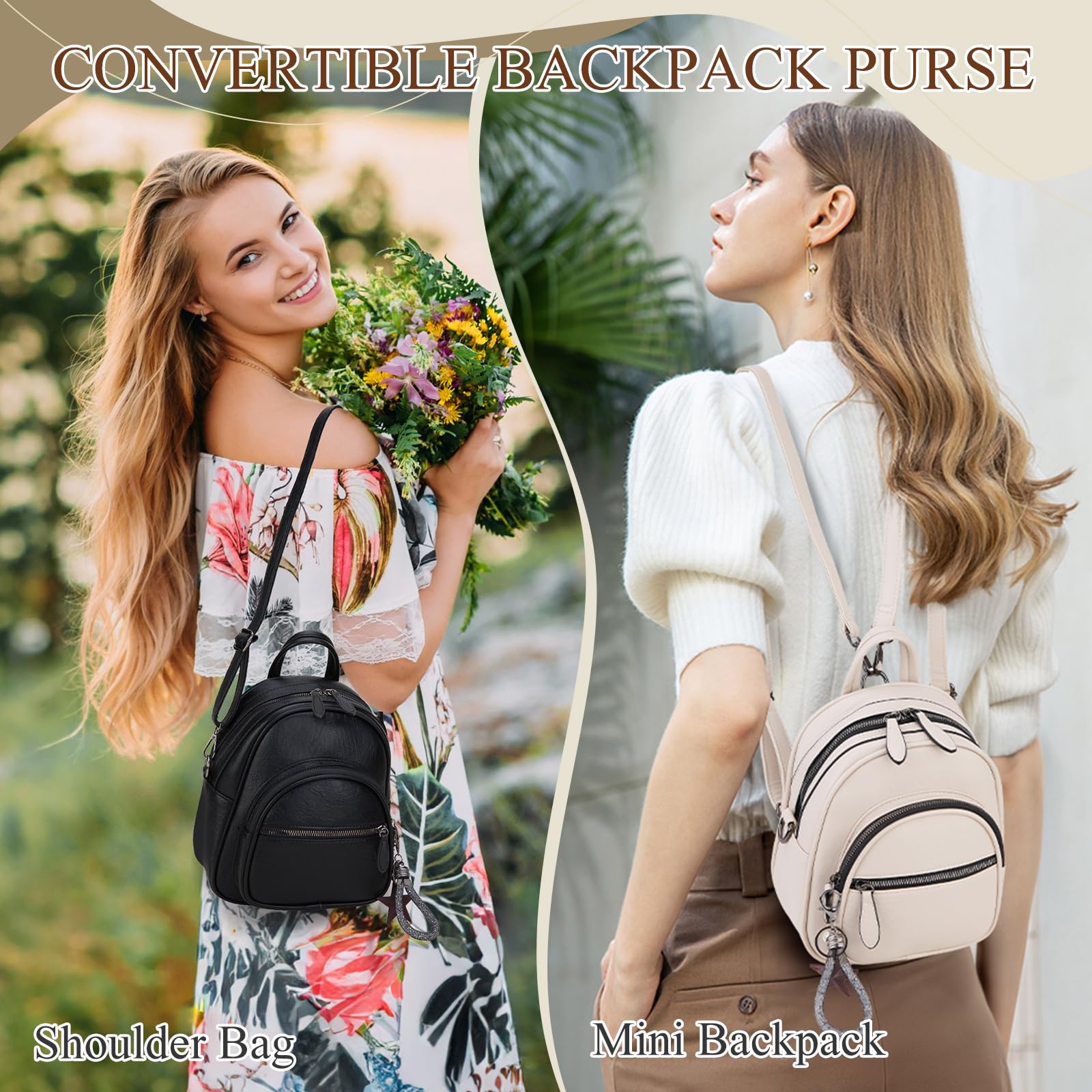 VX VONXURY Mini Backpack Purse for Women - Small Convertible Crossbody Bag with Detachable Straps, Fashionable Daypack for Travel, Work & School