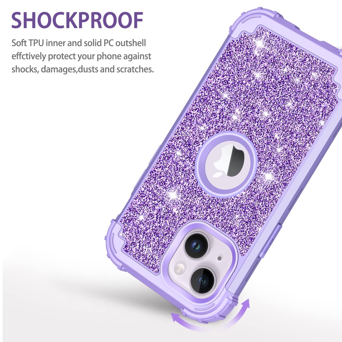 LONTECT iPhone 14 Case - Glitter Sparkly Protective Cover with Shockproof Heavy Duty Hybrid Design for Apple iPhone 14 - Shiny Purple - Perfect for Everyday Use, Parties & Special Occasions