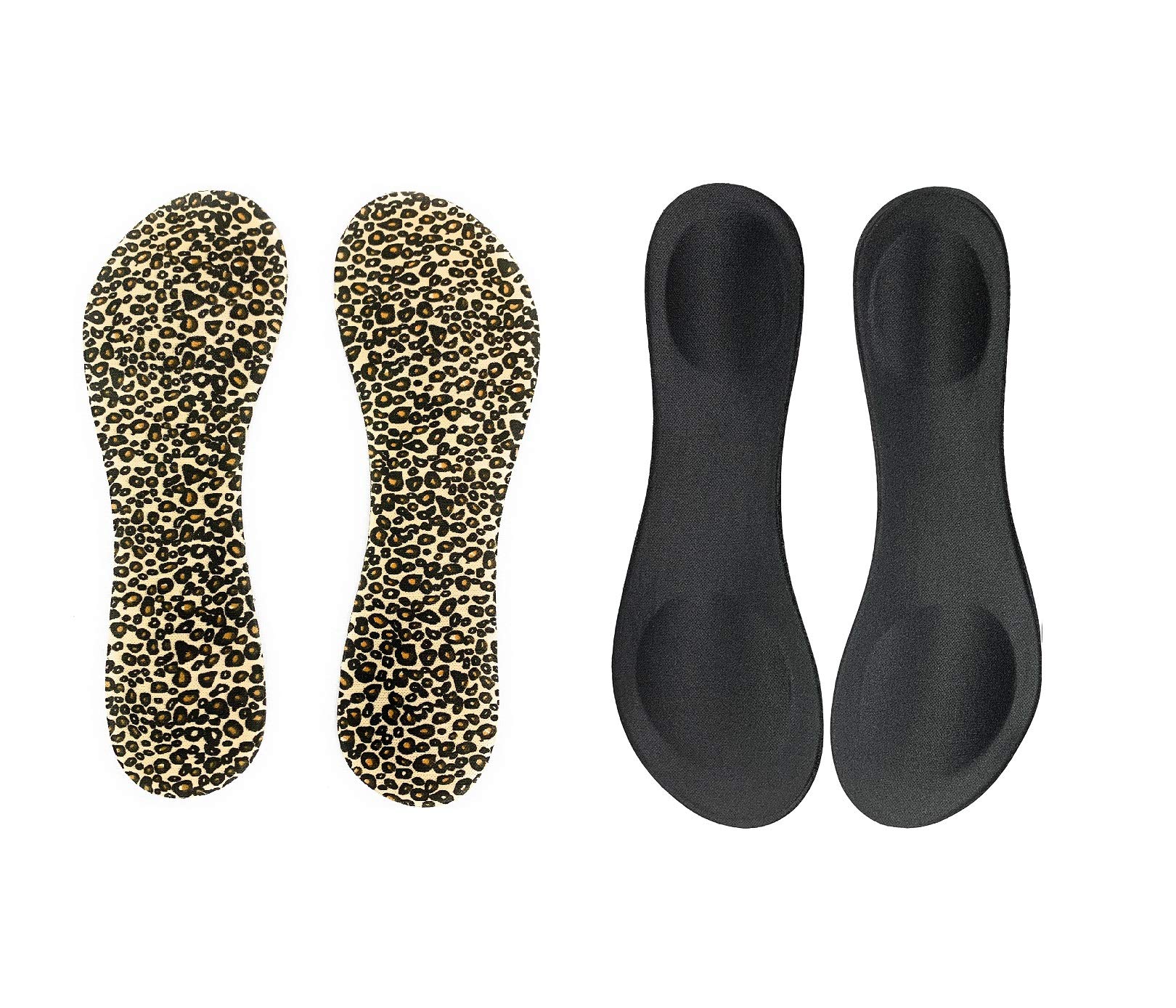 HappyStep 3/4 Length Women's Thin Shoe Insoles for High Heels, Pumps, Open Toe Shoes, Flats & Sandals - Heel & Ball Cushion with Shock Absorption - US Women's Size 5-7 (Black+Leopard) - Perfect for Work, Parties & Everyday Comfort