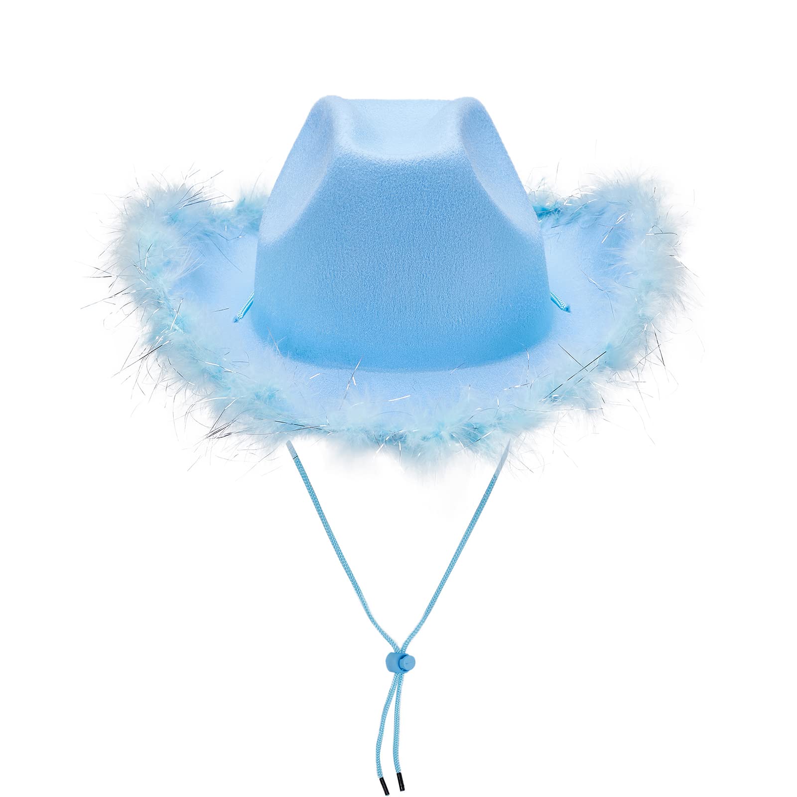 Omkzanbi Pink Cowgirl Hat with Furry Trim - Wide Brim Western Rhinestone Cowboy Hat for Women - Summer Straw Hat for Costume Parties, Rodeo Events & Country Music Festivals