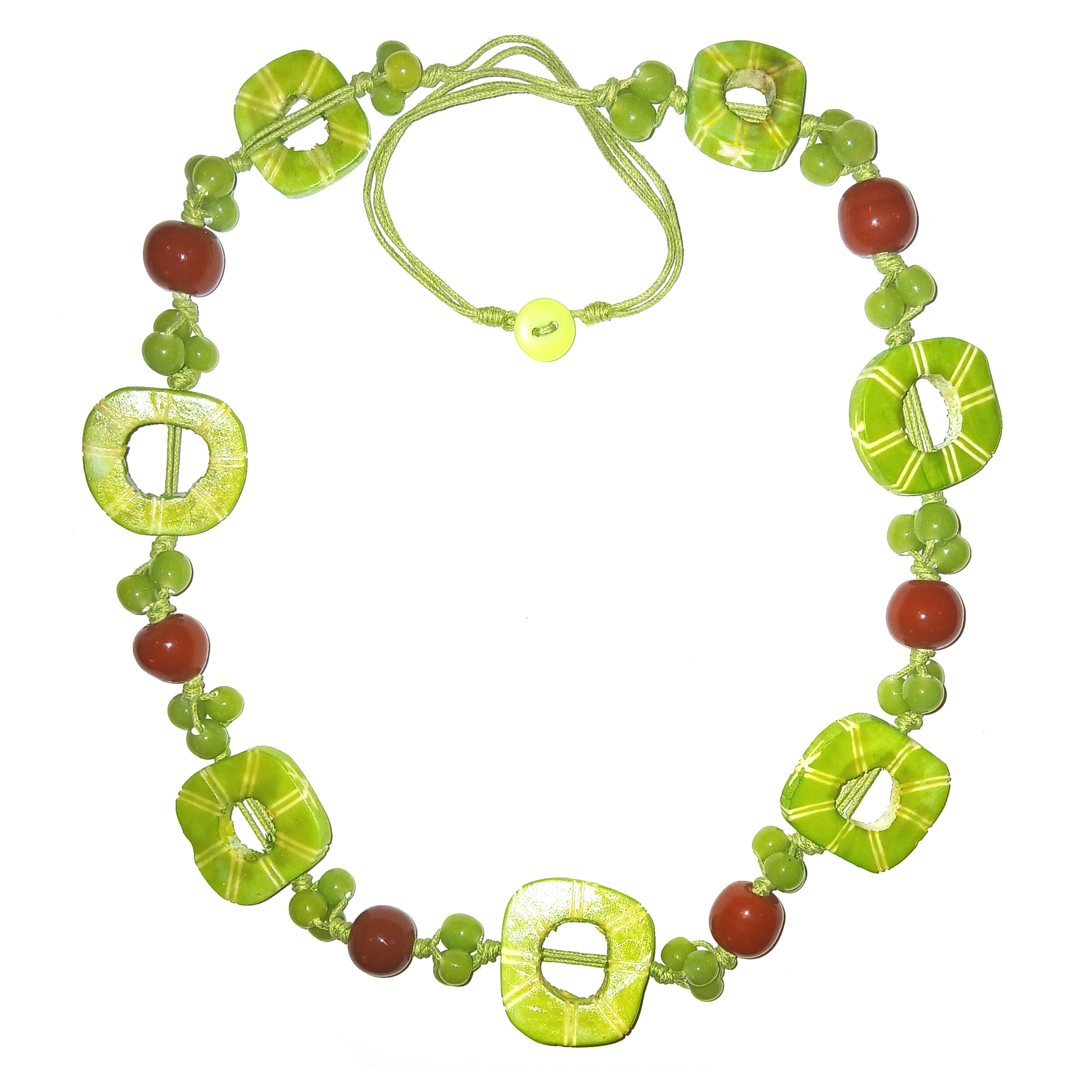 Elegant Kiwi & Brown Glass Bead Necklace for Women - Bohemian Style Handmade Jewelry - Perfect for Parties, Weddings & Everyday Wear