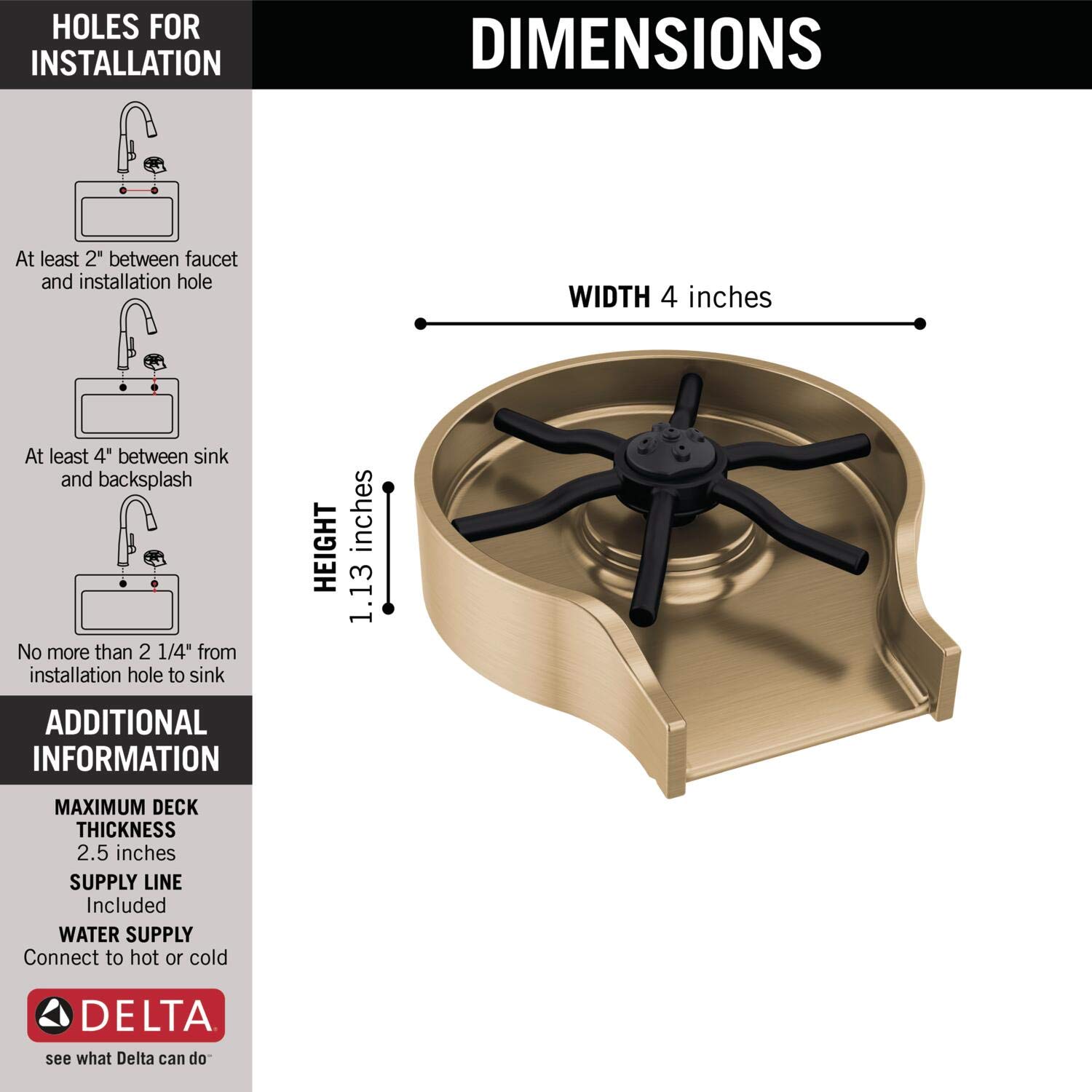 Delta Faucet GR250-CZ Metal Glass Rinser for Kitchen Sinks - Champagne Bronze Finish - Bar & Wine Glass Cleaner - Perfect for Home Bars, Restaurants, and Entertaining Guests