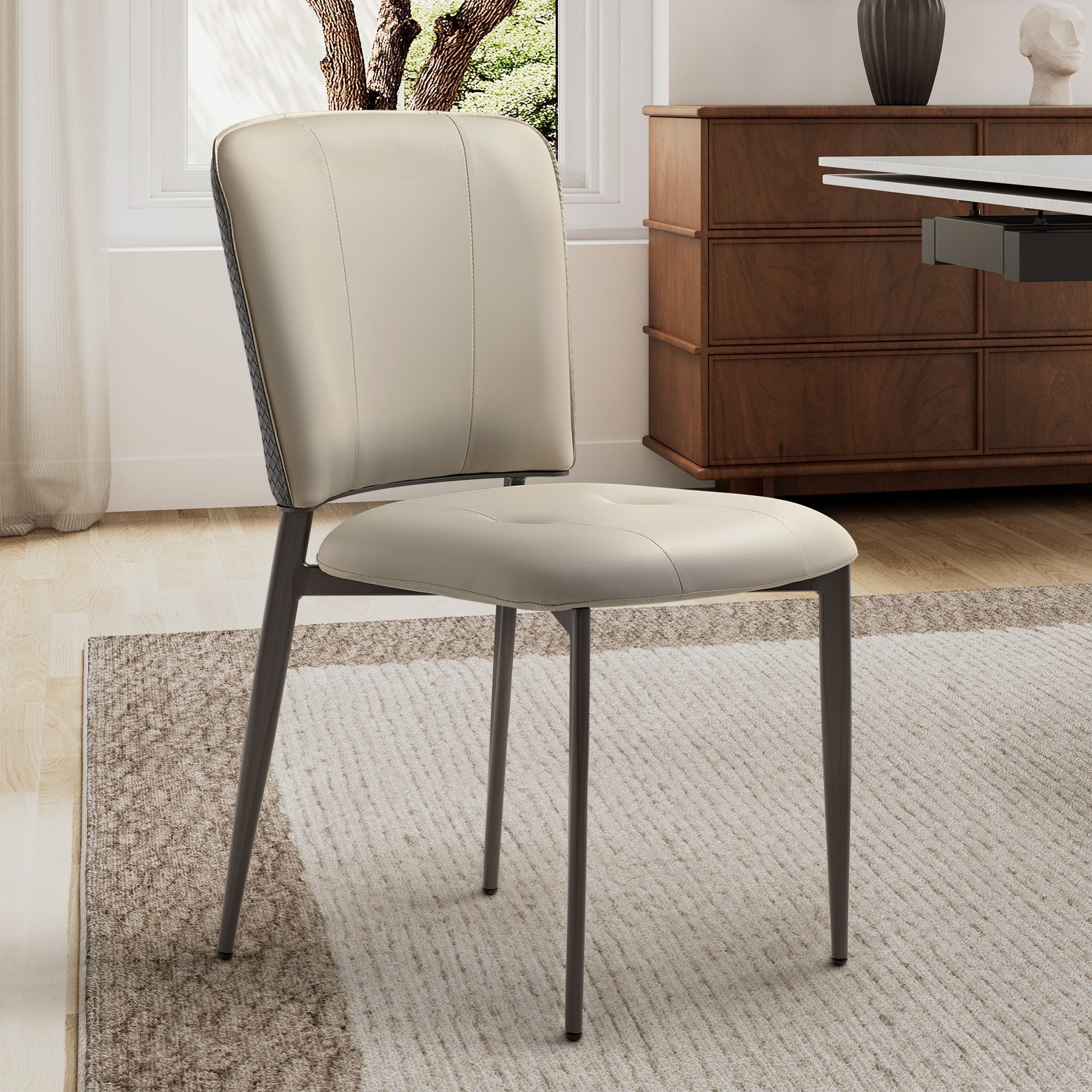 Aspen Upholstered Dining Side Chairs Set of 2 - Indigo Blue & Off White Fabric - Modern Kitchen & Dining Room Furniture for Home Decor