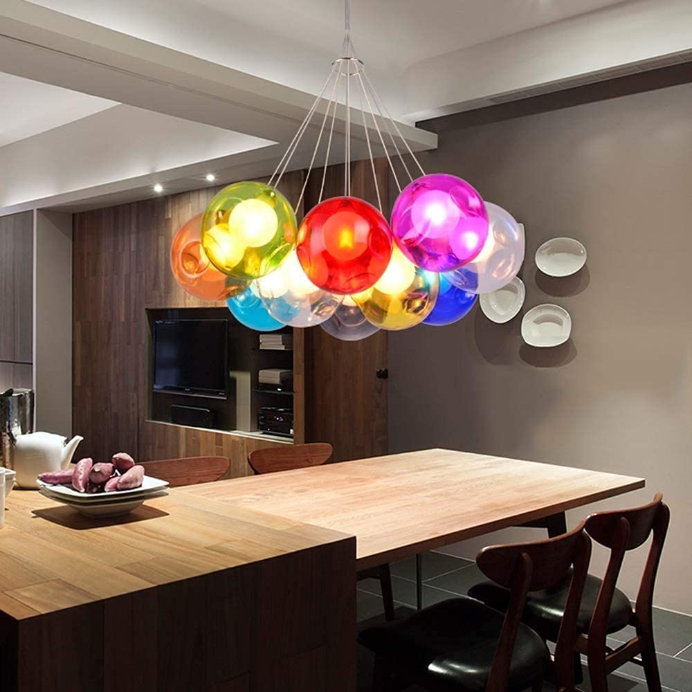 ZPTECH 10-Light Cartoon Bubble Glass Ball Ceiling Chandelier - Colorful Modern Hanging Lamp for Kids' Bedroom, Nursery, Playroom & Children's Room Decor