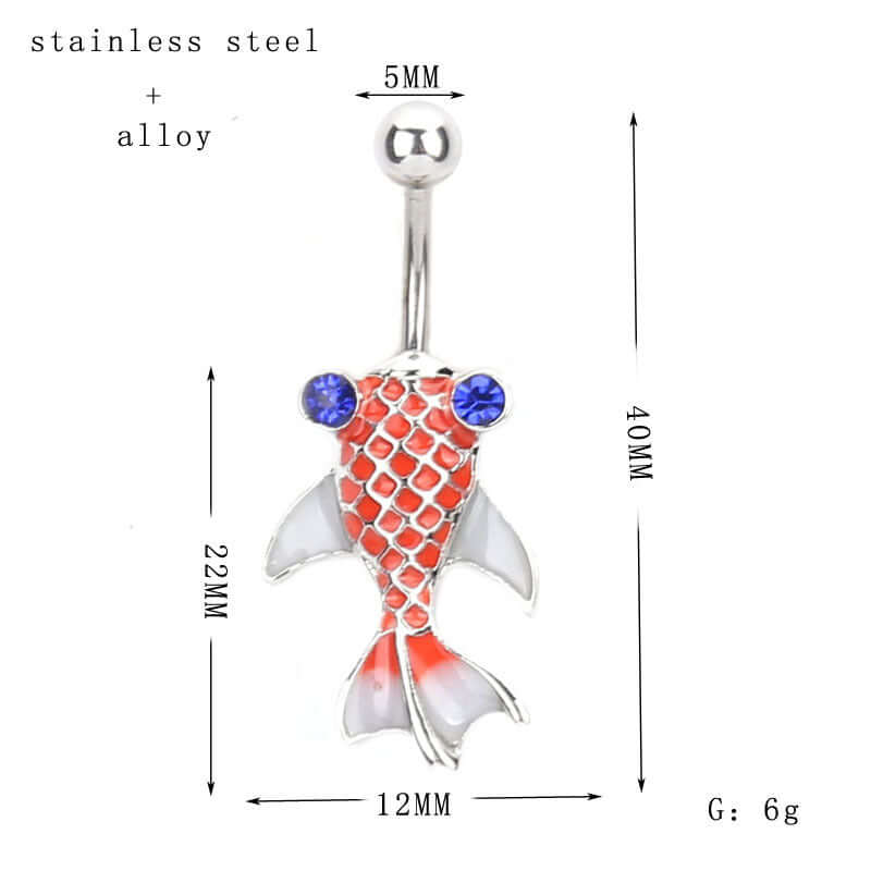14G Koi Fish Goldfish Belly Button Rings - Colorful Enamel Body Jewelry for Women | Perfect for Piercing, Beach Wear, and Summer Fashion Accessories