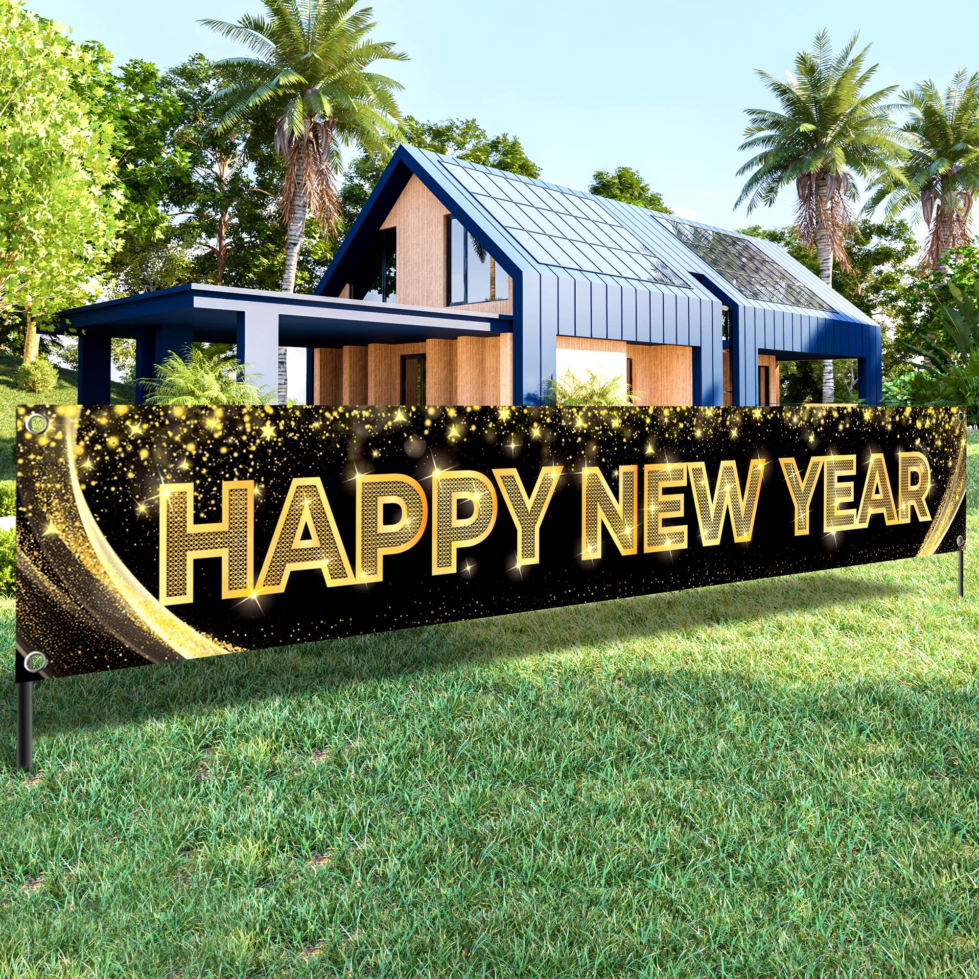 KatchOn 2025 Happy New Year Banner - Large 120x20 Inch Yard Sign for New Year's Eve Party Decorations | NYE 2025 Decor, Outdoor & Indoor New Year Decor | Perfect for Home, Office & Backyard Celebrations