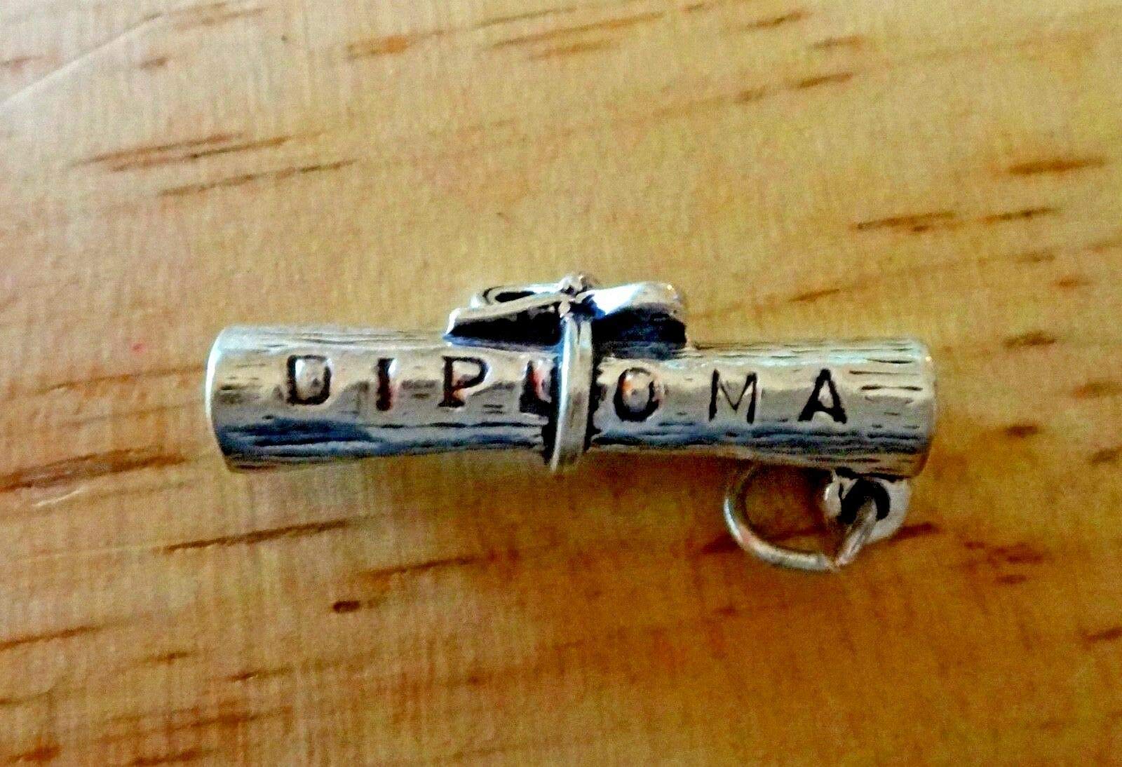 3D Sterling Silver 25x7mm Rolled Graduation Diploma Charm Bead - Jewelry Making Supplies for DIY Bracelets & Necklaces - Perfect for High School & College Graduation Gifts