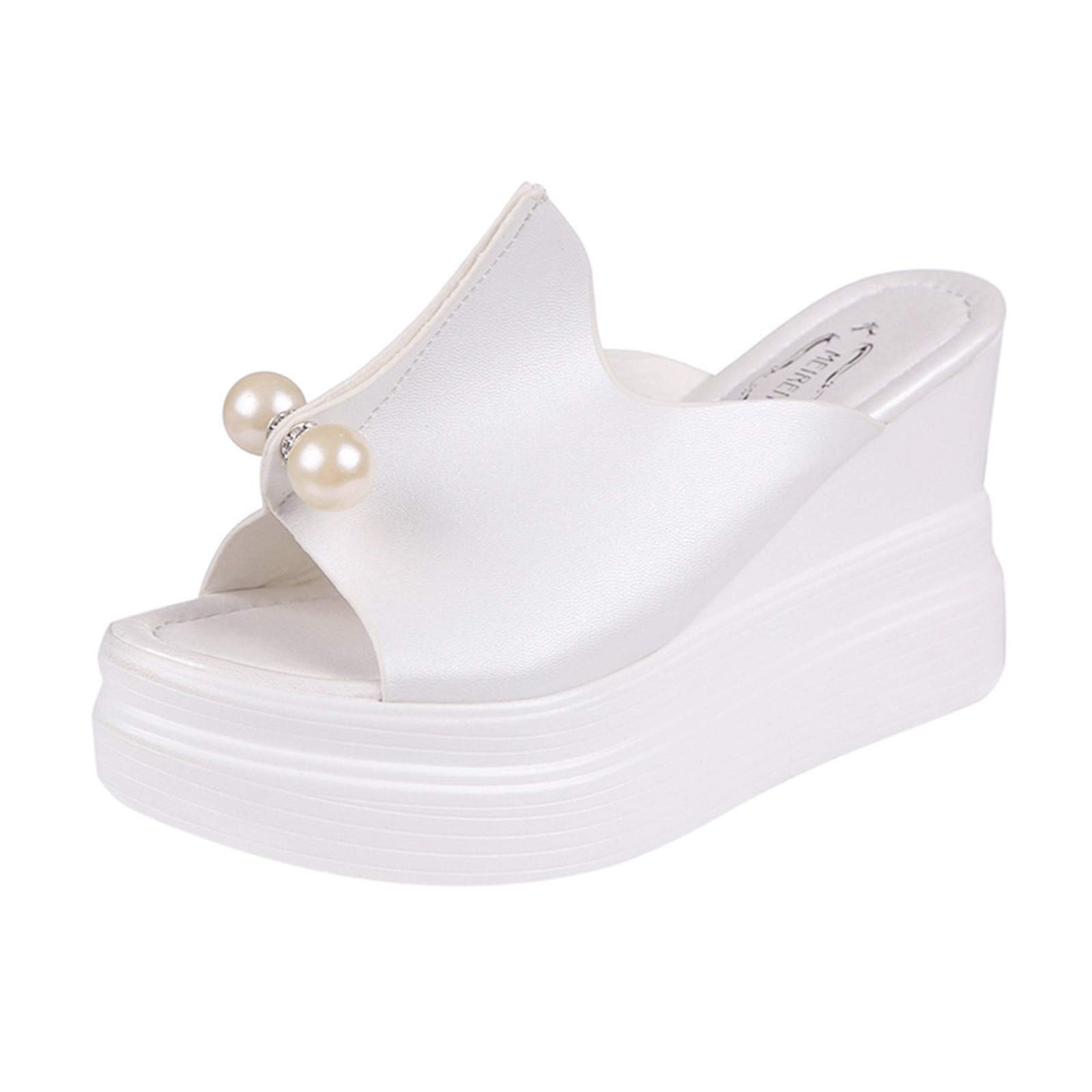 Women's Waterproof Wedge Sandals with Pearl Decor - Thick-Bottom Non-Slip Shower Slippers for Ladies | Perfect for Beach, Pool, Spa & Indoor Use