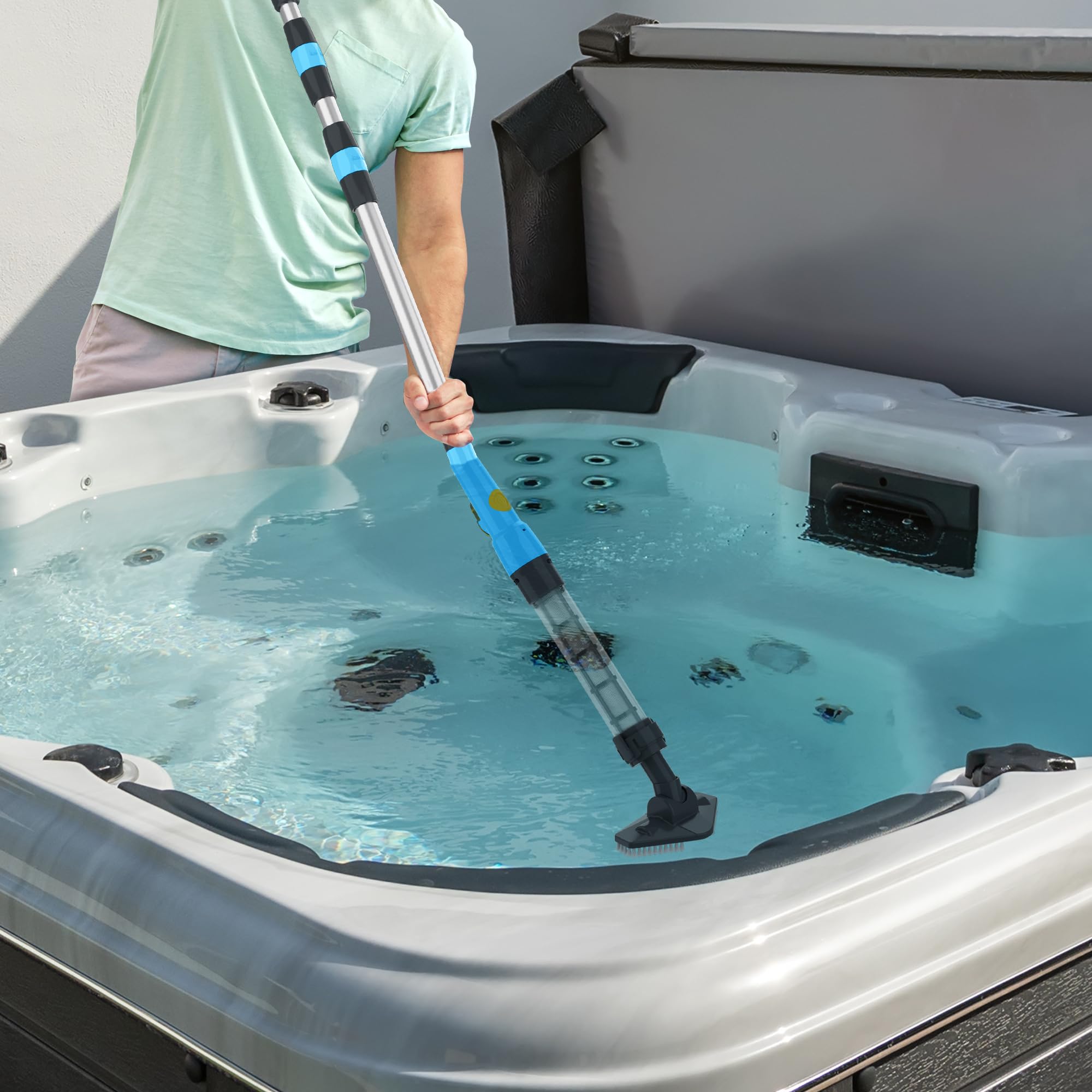 Lightweight Cordless Handheld Pool Vacuum Cleaner - 45 Mins Runtime, Above Ground Swimming Pool Cleaner in Light Blue | Perfect for Quick Pool Maintenance & Spot Cleaning