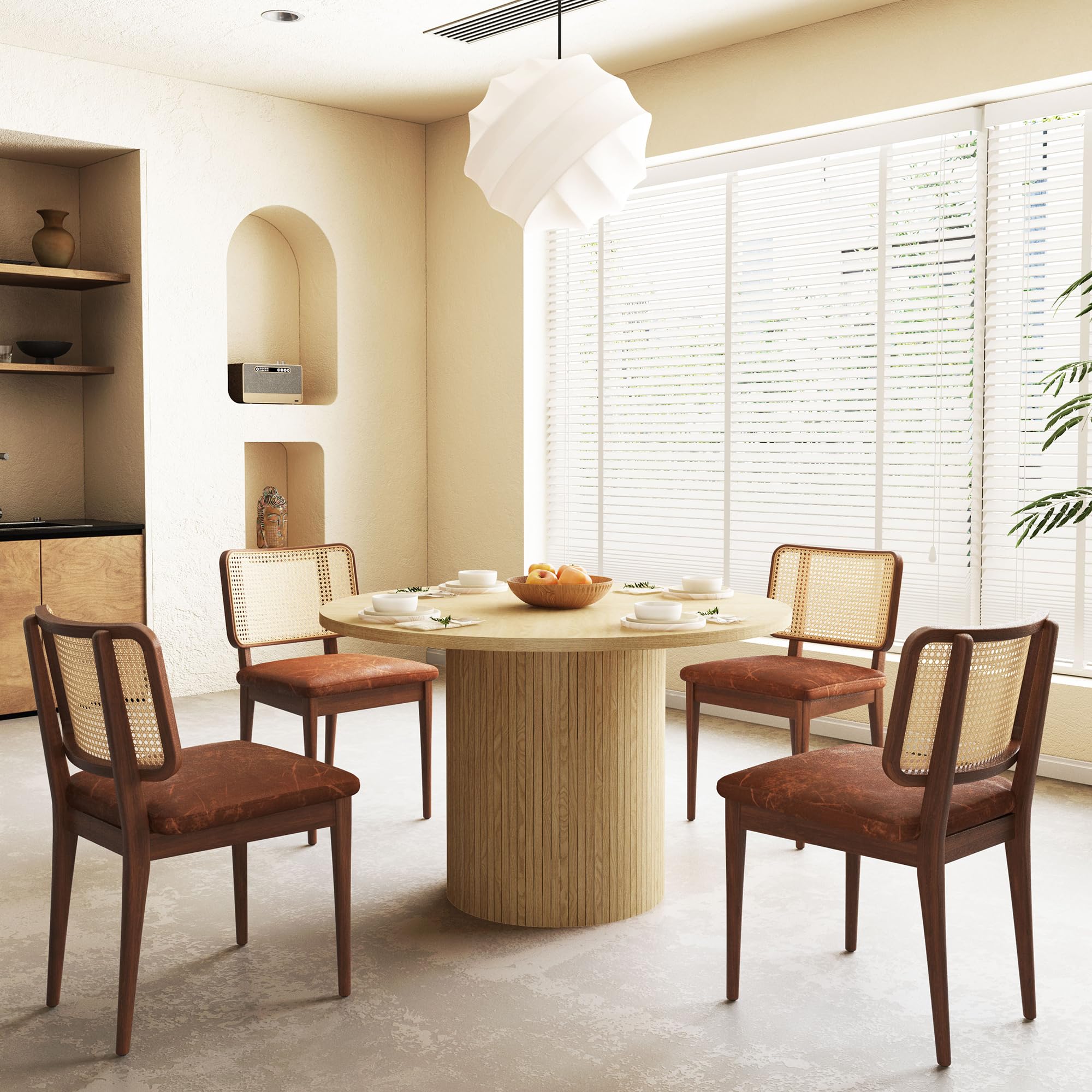 47 Inch Round Dining Table - Farmhouse Fluted Pedestal Base, Modern Solid Wood Small Circle Kitchen Table for Dining Room & Living Room | Perfect for Small Spaces, Breakfast Nooks & Cozy Gatherings