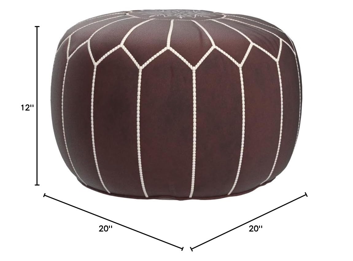 KENZADI Genuine Leather Ottoman Pouf Cover - Handcrafted in Marrakech by Moroccan Artisans, Footstool, UNSTUFFED (Dark Brown) - Perfect for Living Room, Bedroom & Boho Home Decor