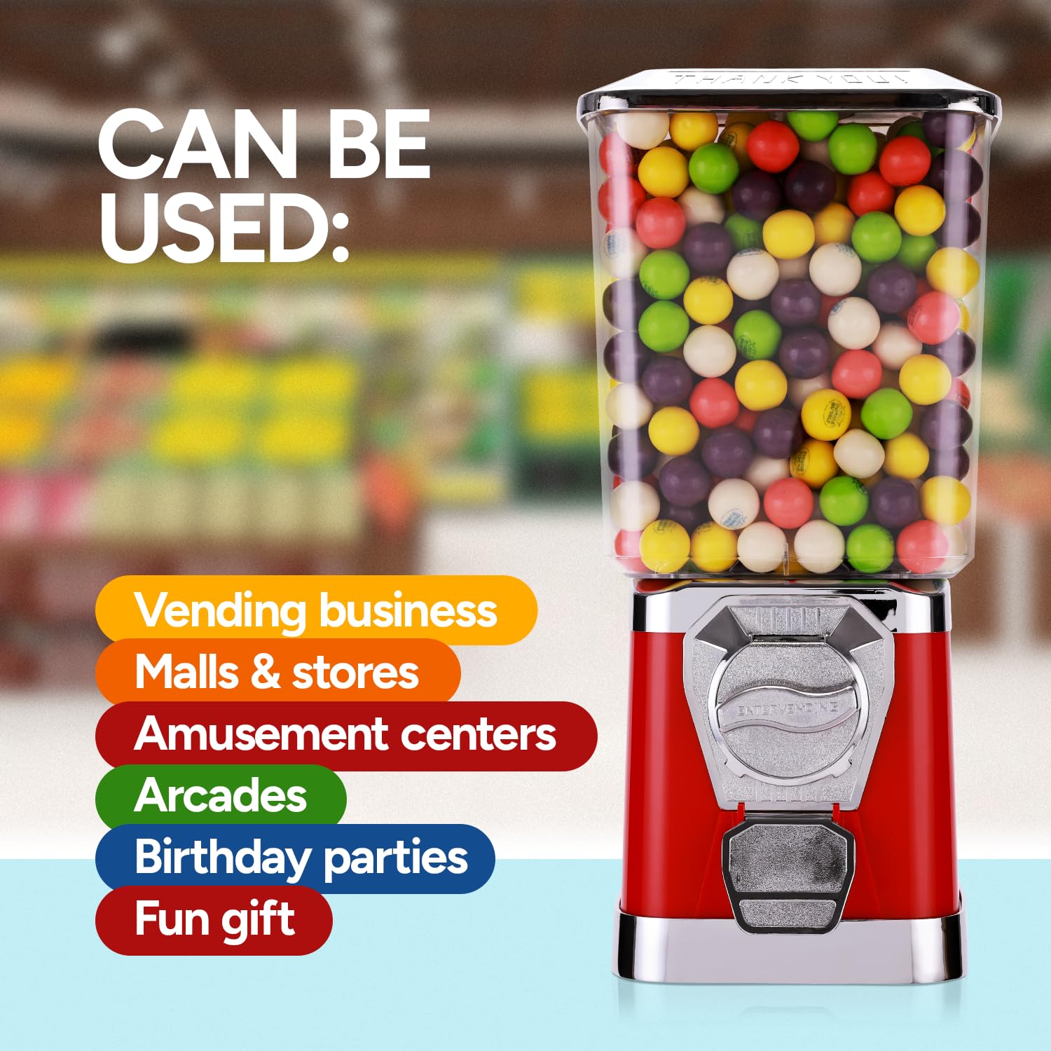 Premium Gumball Machine for Kids & Adults - Bubble Gum Vending Machine for Candy, Bouncy Balls, Capsules & Small Toys - Perfect for Birthday Parties, Arcades & Retail Stores