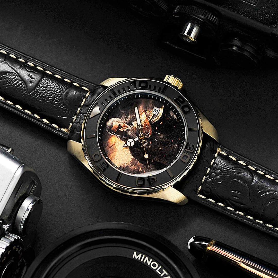 AG Collective The Huang Zhong San Guo Series Black Leather Strap Men's Watch G 8040 SAN SHI - Stylish Vintage Military Timepiece for Business, Casual Wear & Gift Giving