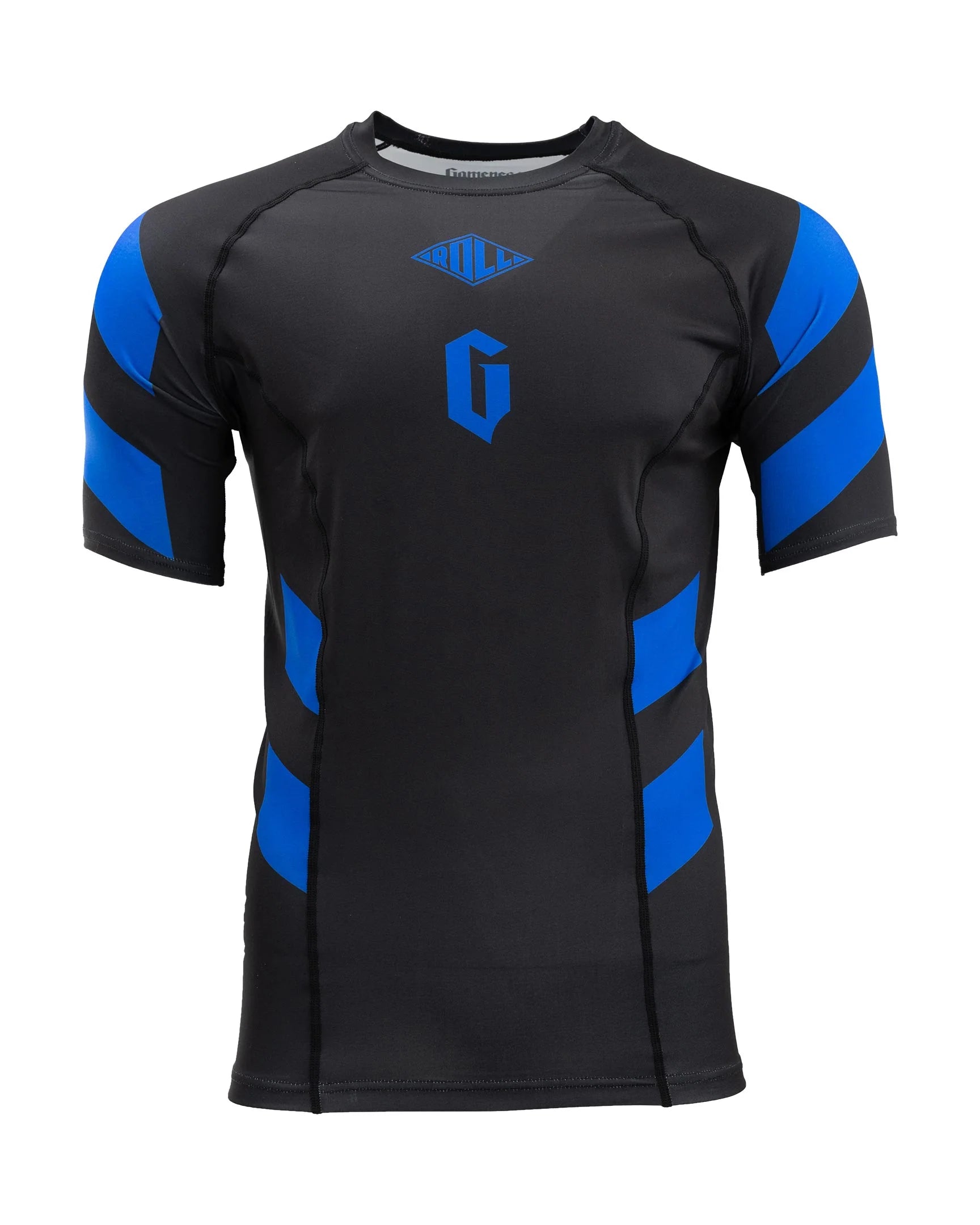 GAMENESS RASHGUARD PRO RANK Short Sleeve BJJ Rash Guard - Black/Blue for Brazilian Jiu-Jitsu, MMA & Grappling Training