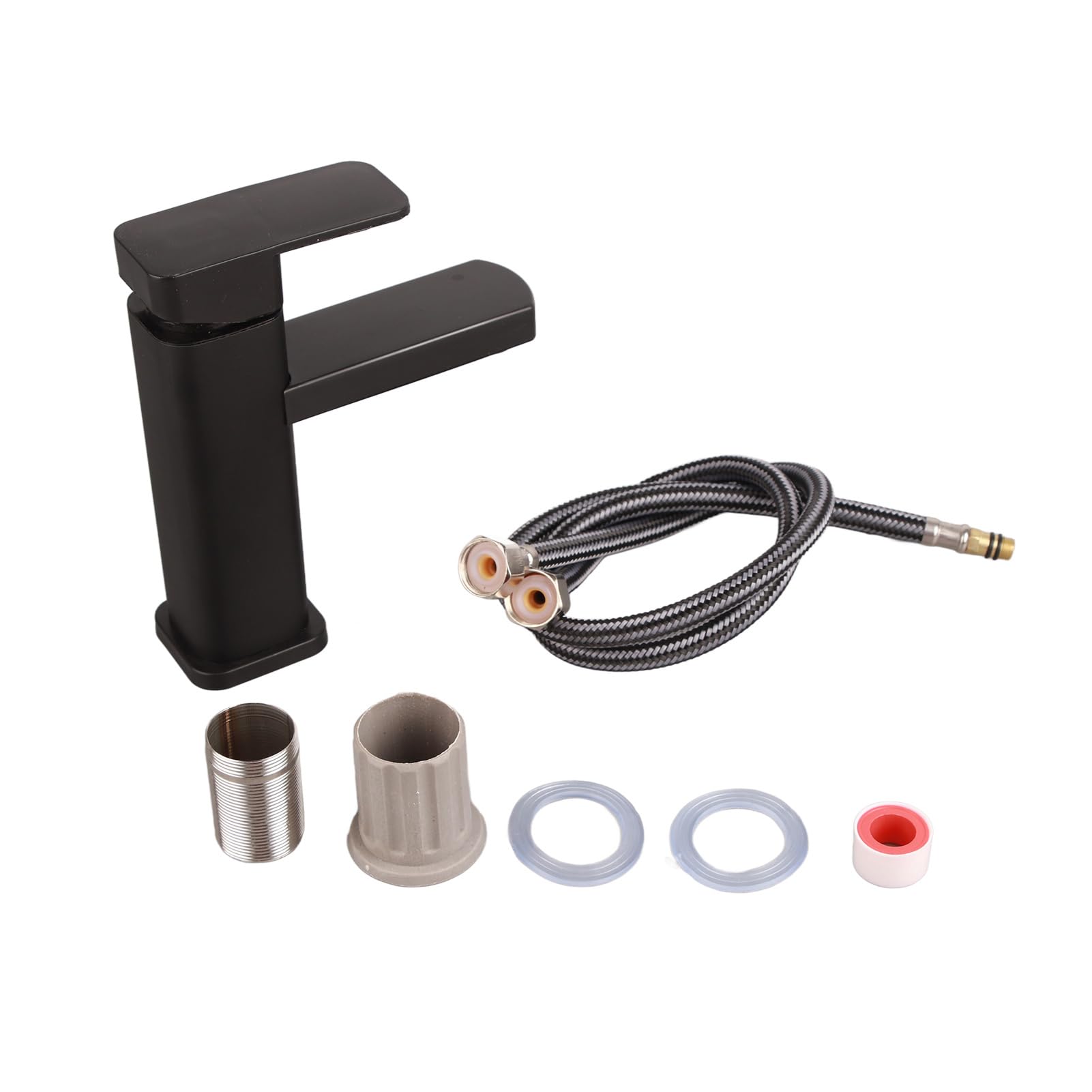 Black Matte Single Hole Plastic Bathroom Faucet - Stainless Steel Modern One Handle Sink Faucet - Water Spot & Stain Resistant - Perfect for Bathroom Vanity & Powder Room Upgrades