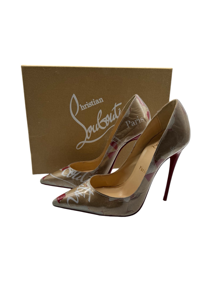 Christian Louboutin Tan Graphic Print D'Orsay Pumps - Women's Size 36 (US 6) - Luxury High Heels for Parties, Weddings & Special Occasions