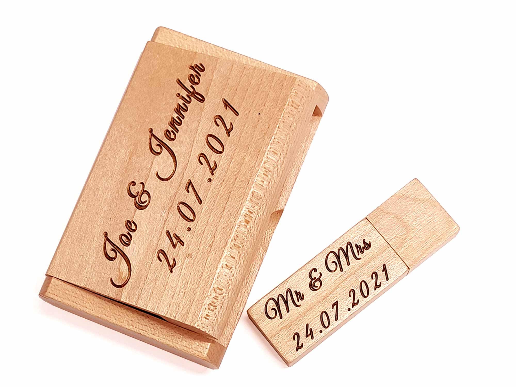 Personalized Engraved 32GB USB Flash Drive in Maple Wood Gift Box - Perfect for Corporate Gifts, Wedding Favors & Business Presentations
