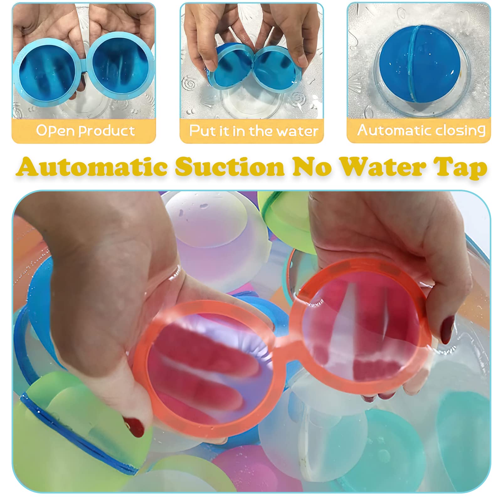6 Pack Reusable Silicone Water Balloons - Self-Sealing No-Tie Water Bomb Balloons for Kids, Outdoor Summer Water Games, Pool Party, Backyard Fun