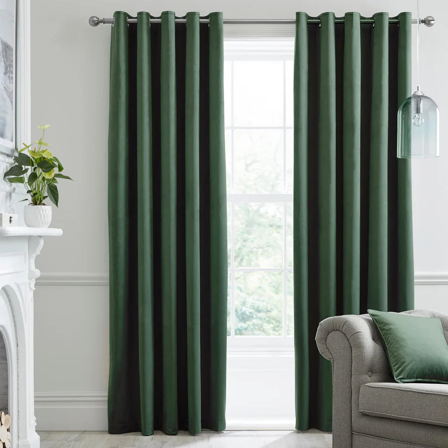 Laurence Llewelyn Bowen Montrose Eyelet Curtains in Bottle Green - Elegant Window Treatments for Living Room & Bedroom