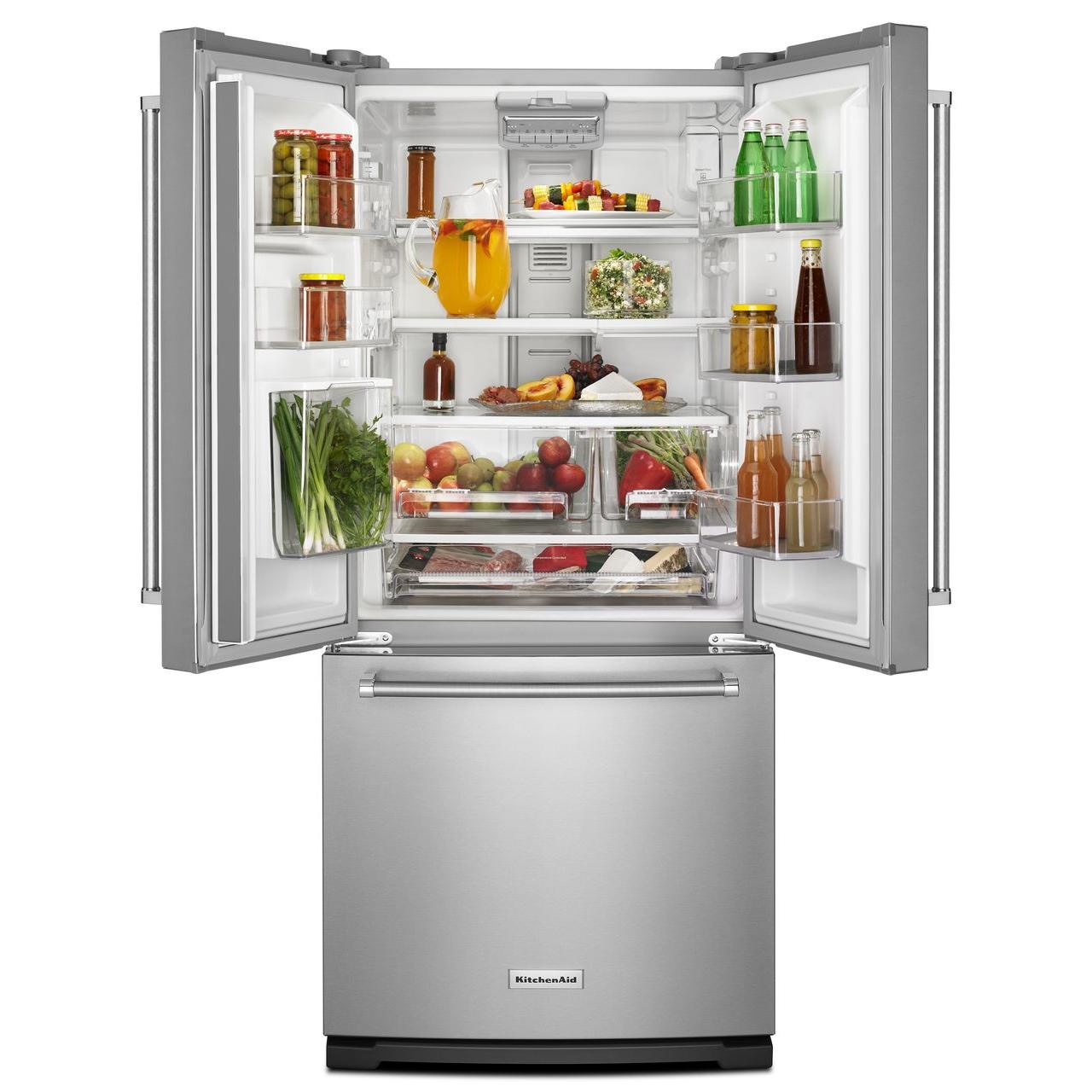 KitchenAid 30-Inch French Door Refrigerator with Ice Maker & Water Dispenser - 19.7 cu.ft Stainless Steel Energy Star KRFF300ESS - Perfect for Modern Kitchens & Entertaining