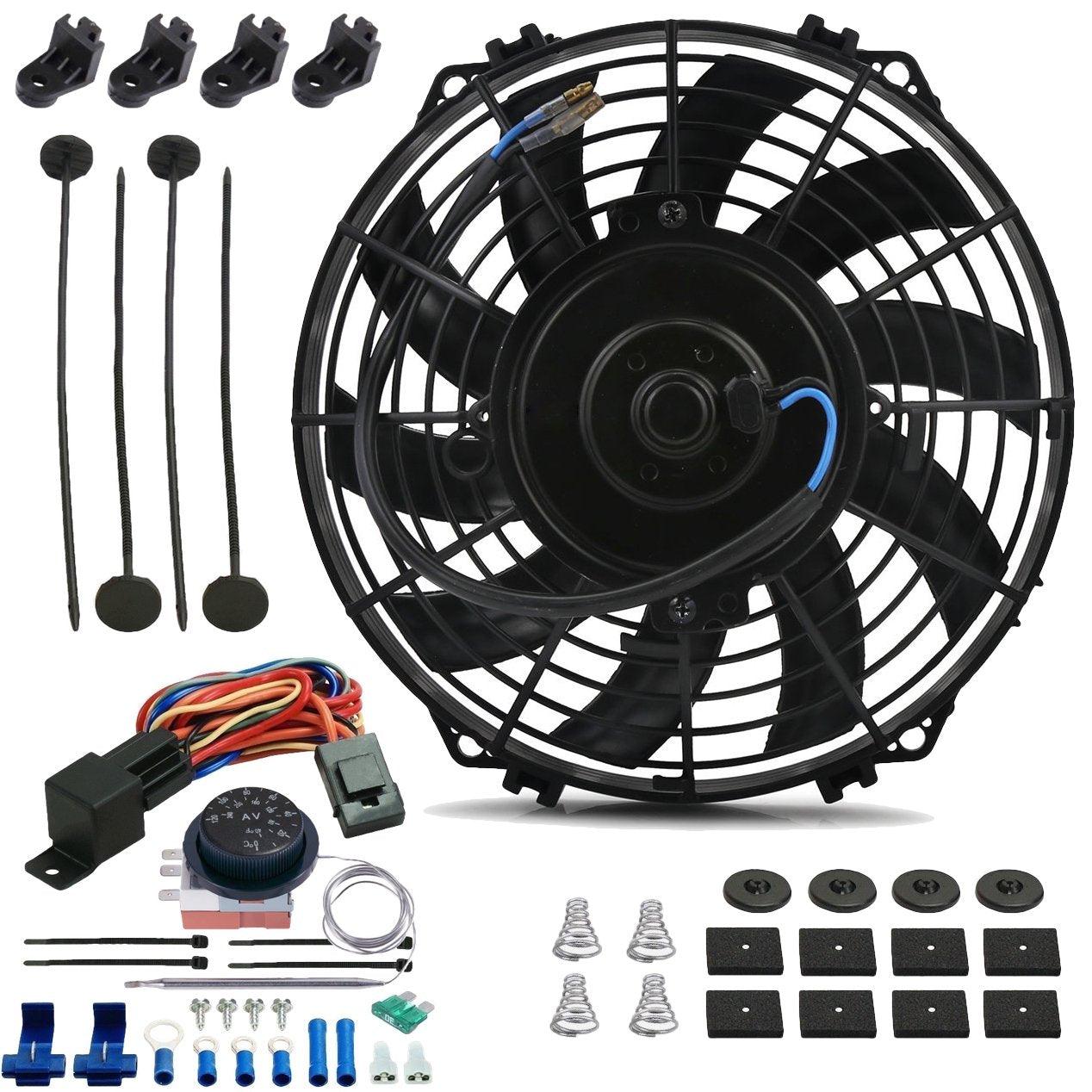 90W 9-Inch Electric Cooling Fan with Adjustable Thermostat & Wiring Switch Kit - Perfect for Car Engine Cooling, Home Ventilation, and Industrial Equipment