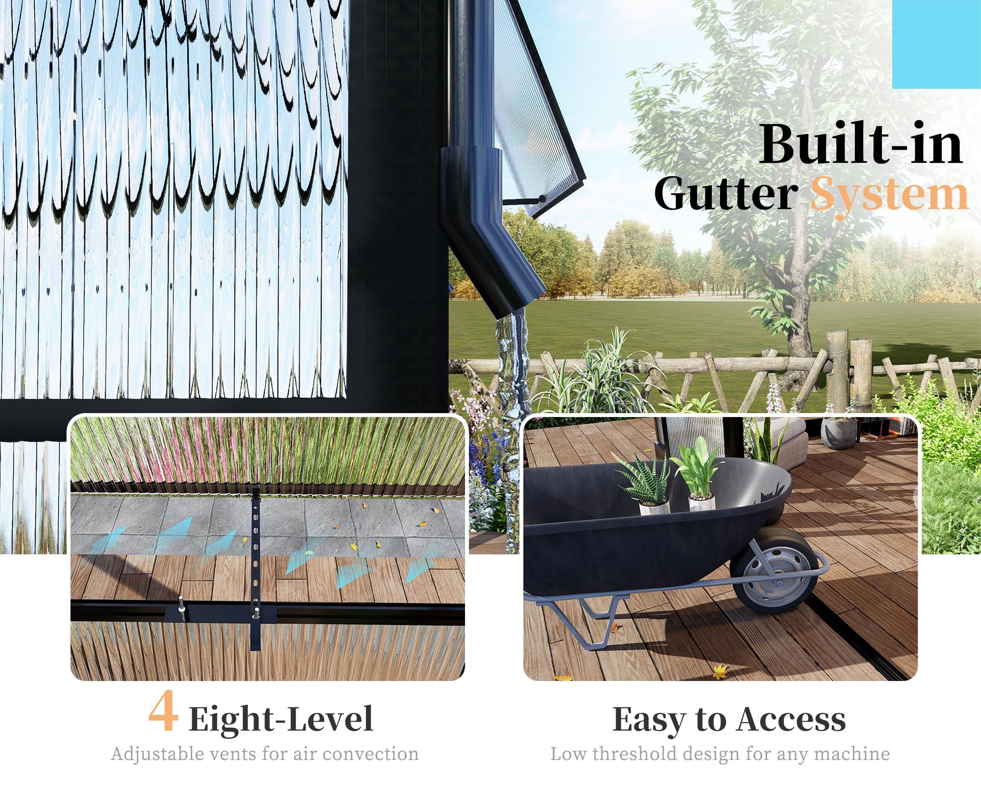 16x12x9.5 FT Pavilion Style Polycarbonate Greenhouse Kit - 4 Vent Windows & Widened Lockable Doors - Durable Outdoor Greenhouse for Gardening, Plant Growing & Sunroom Use