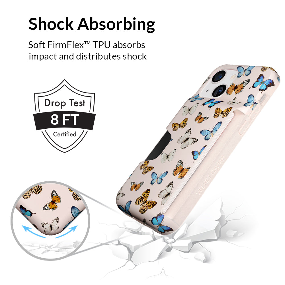 Butterfly iPhone Wallet Case - Slim Protective Phone Cover with Card Holder for iPhone 13/14/15 Pro Max - Perfect for Travel, Shopping & Everyday Use