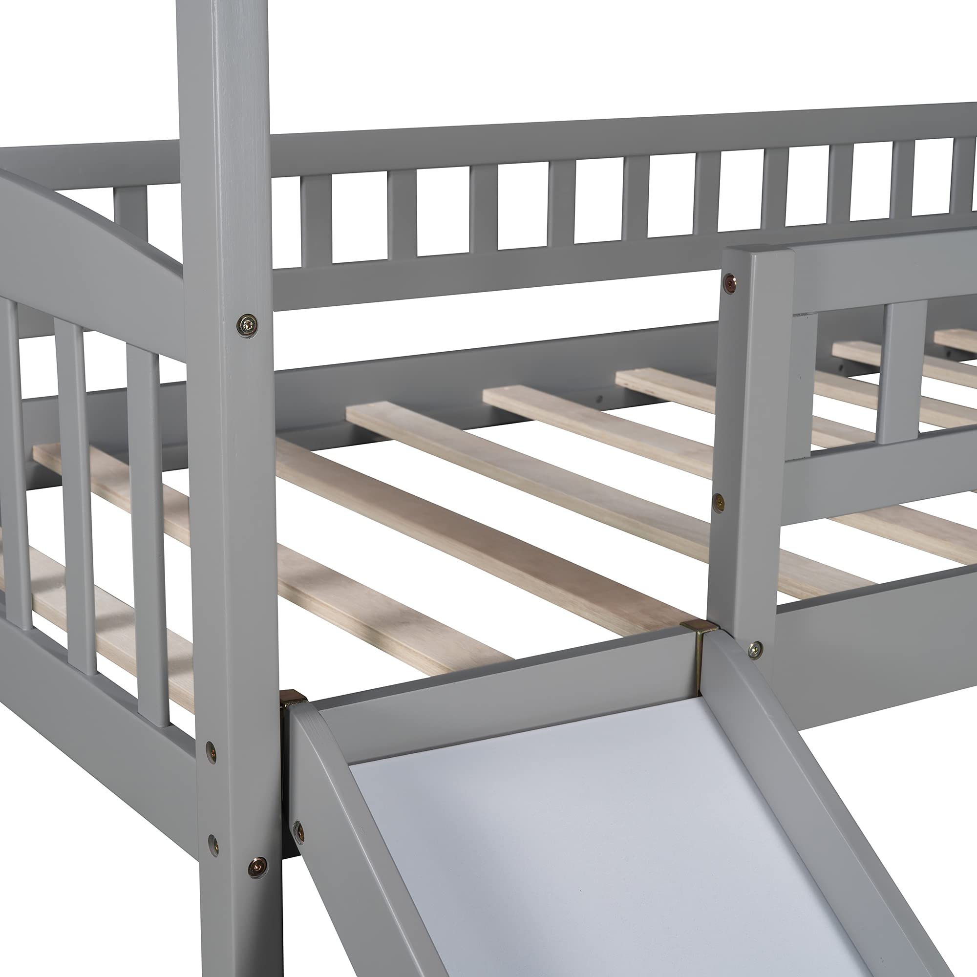 Harper & Bright Designs Twin Loft Bed with Slide, Ladder, Headboard & Footboard - Playhouse Loft Bed for Kids & Toddlers (Girls/Boys) - Gray - Perfect for Small Bedrooms, Playrooms & Kids' Sleepovers