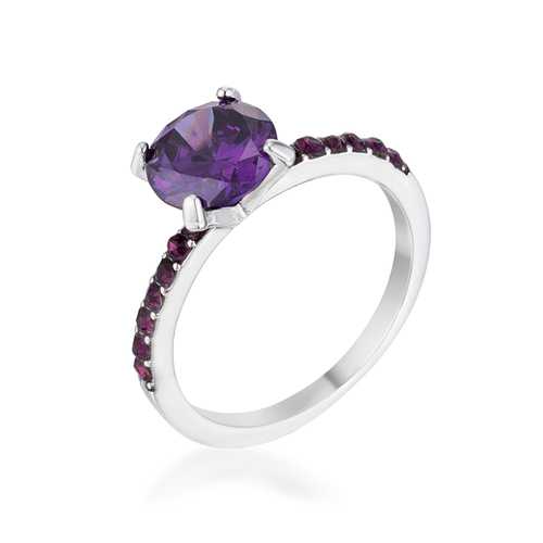 2.3CT Amethyst Cubic Zirconia Rhodium Plated Ring for Women - Elegant Purple Gemstone Jewelry for Engagement, Anniversary & Special Occasions