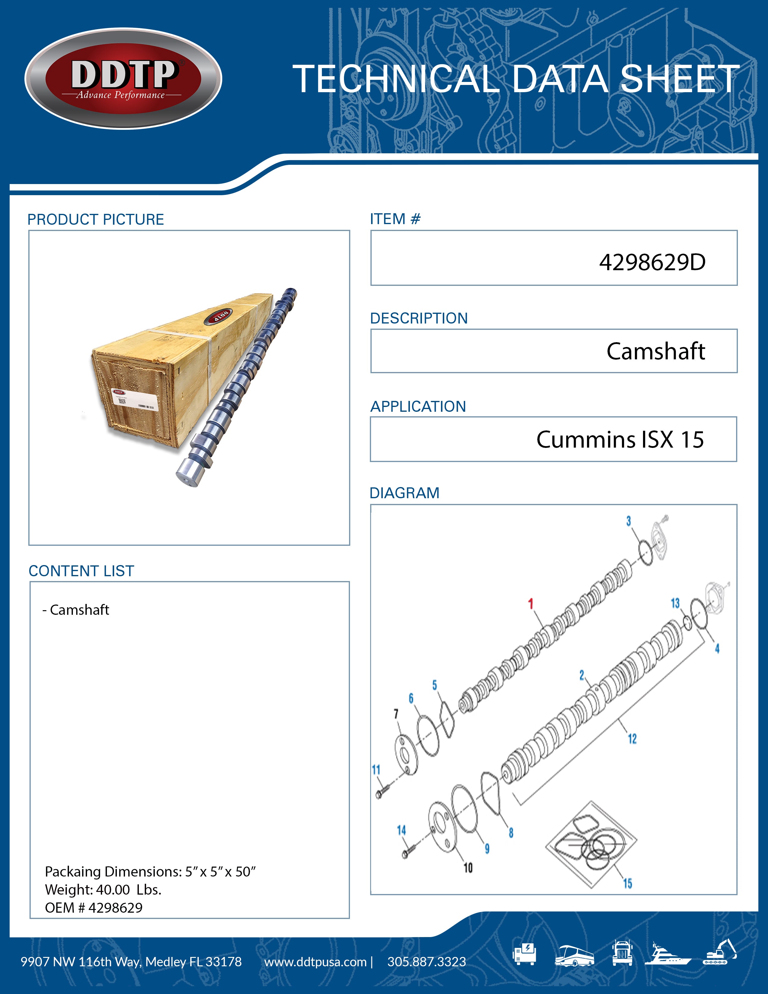 Cummins ISX 15 Camshaft (Part #4298629) - High Performance Replacement for Diesel Engines | Ideal for Truck Repairs & Engine Rebuilds