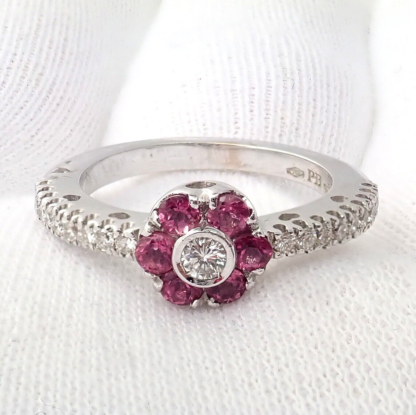 Authentic Pasquale Bruni 18k White Gold Diamond & Pink Sapphire Flower Fiori Ring - Elegant Jewelry for Weddings, Anniversaries & Special Occasions