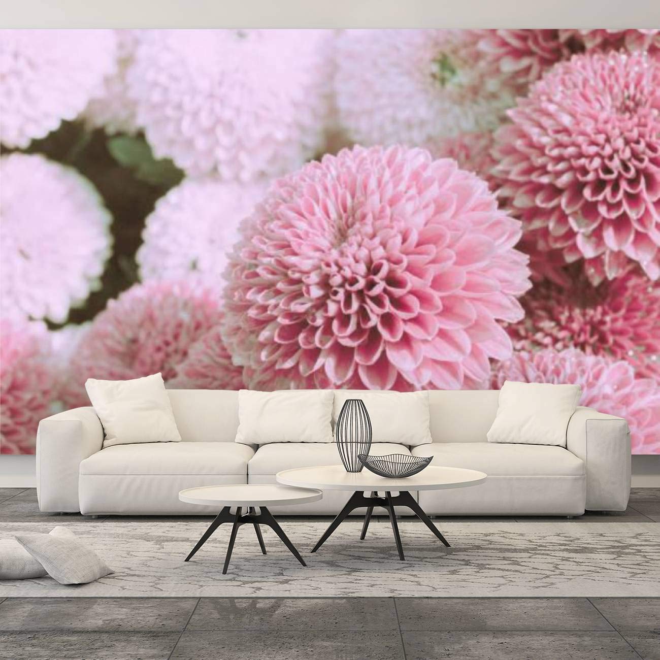 Beautiful Pink Dahlia Flower Field Canvas Print Wall Mural - Peel & Stick Self-Adhesive Wall Sticker, Large Removable Wallpaper for Bedroom Decor | Perfect for Home, Nursery, Dorm Room & Office