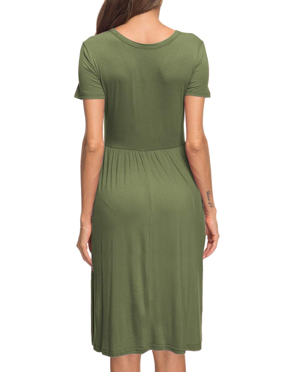 AUSELILY Women's Summer Short Sleeve Empire Waist Dress - Pleated Loose Swing Knee Length Casual Dress with Pockets | 2025 New Collection | Perfect for Beach, Vacation, and Everyday Wear