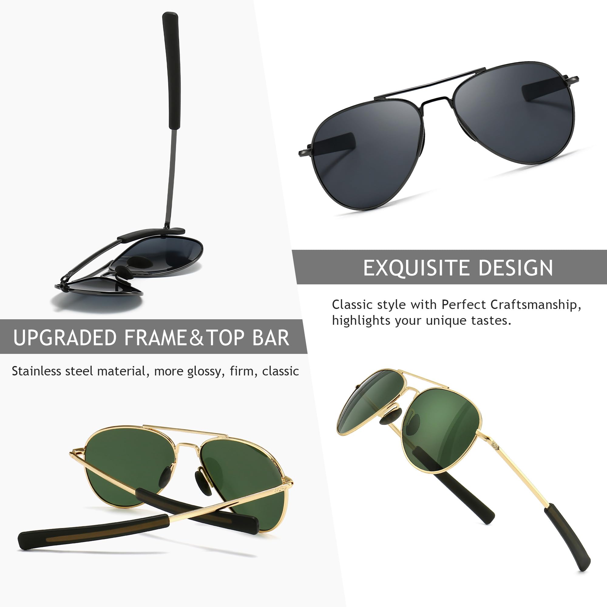 SUNGAIT Polarized Aviator Sunglasses for Men - Military Style, 100% UV400 Protection - Perfect for Driving, Outdoor Sports & Summer Fashion